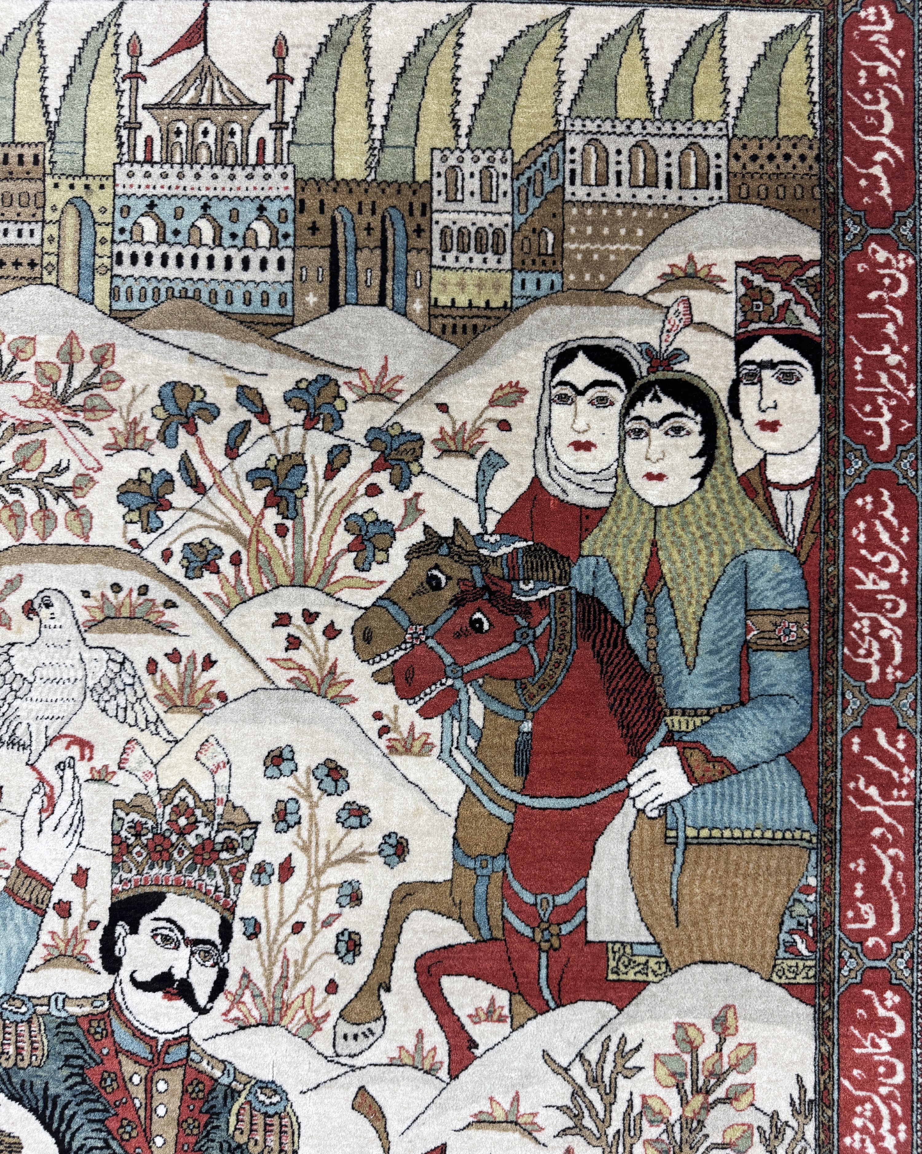 Detail g: Keschan"Mohtasham"fein antik, Persien(Bahram Gur Geschichte), 19.Jhd, Manchester-Korkwolle, ca. 220 x 135 cm, EHZ: 1-2(eine Seite Fransen ...
