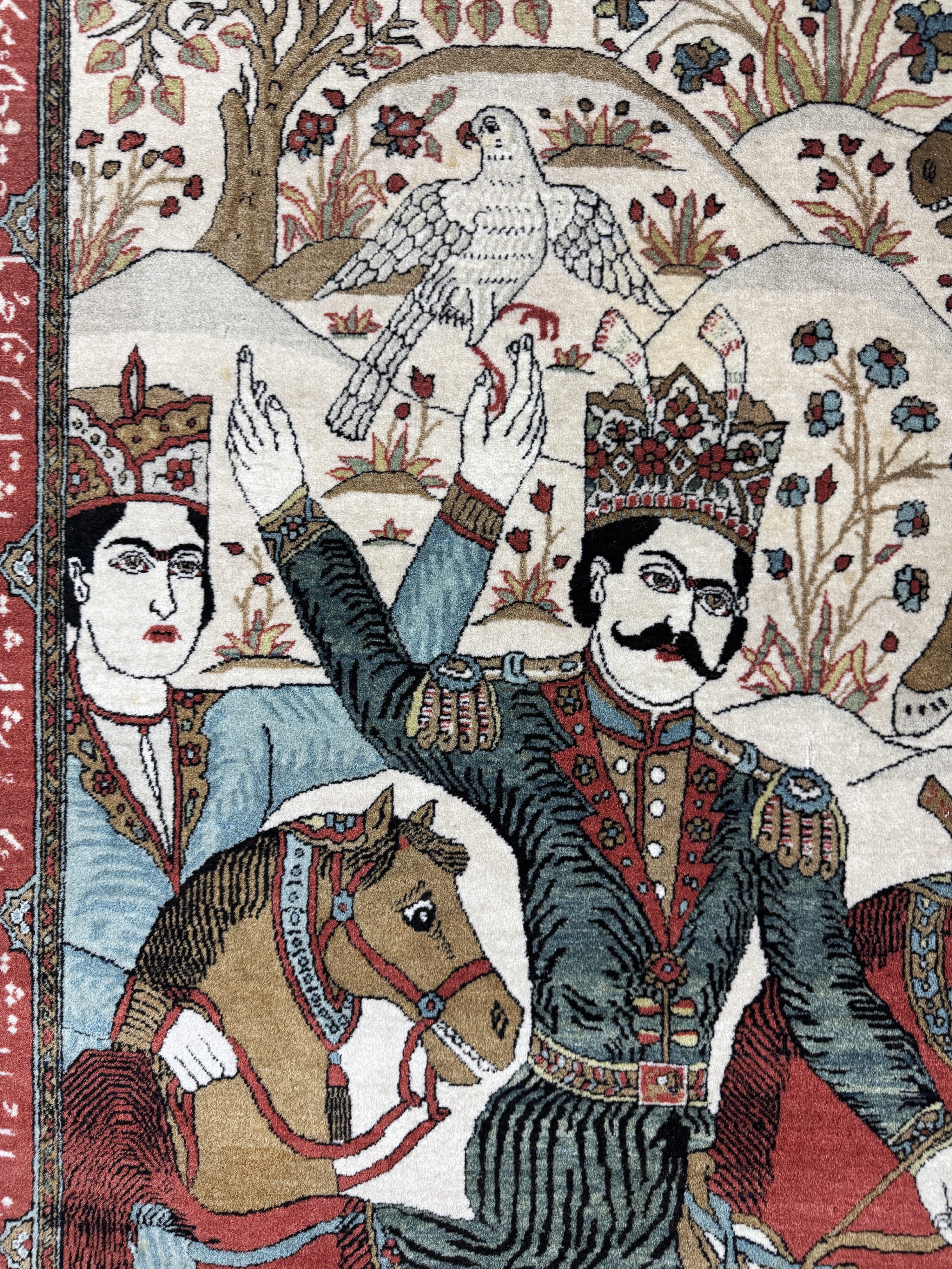 Detail h: Keschan"Mohtasham"fein antik, Persien(Bahram Gur Geschichte), 19.Jhd, Manchester-Korkwolle, ca. 220 x 135 cm, EHZ: 1-2(eine Seite Fransen ...