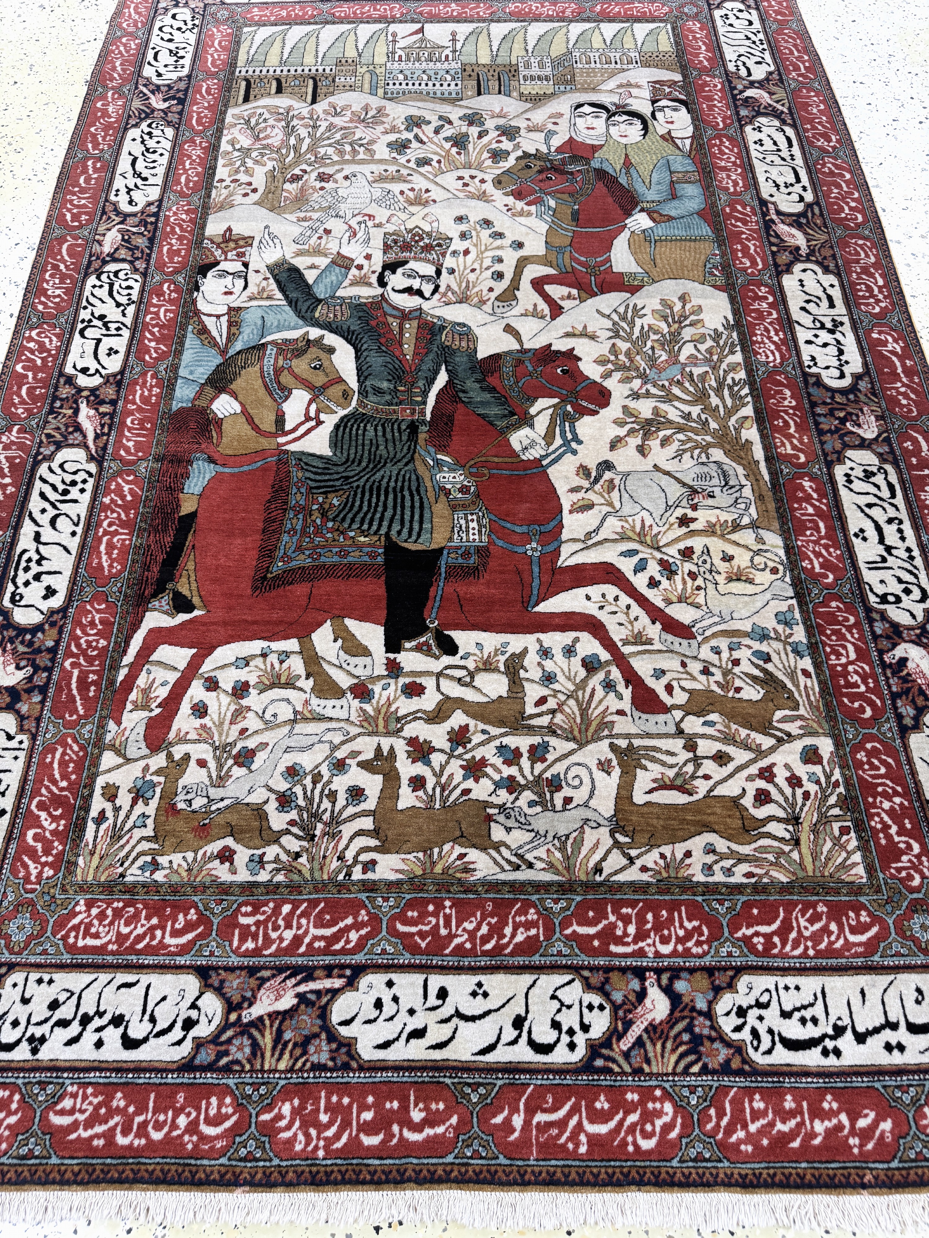 Detail i: Keschan"Mohtasham"fein antik, Persien(Bahram Gur Geschichte), 19.Jhd, Manchester-Korkwolle, ca. 220 x 135 cm, EHZ: 1-2(eine Seite Fransen ...
