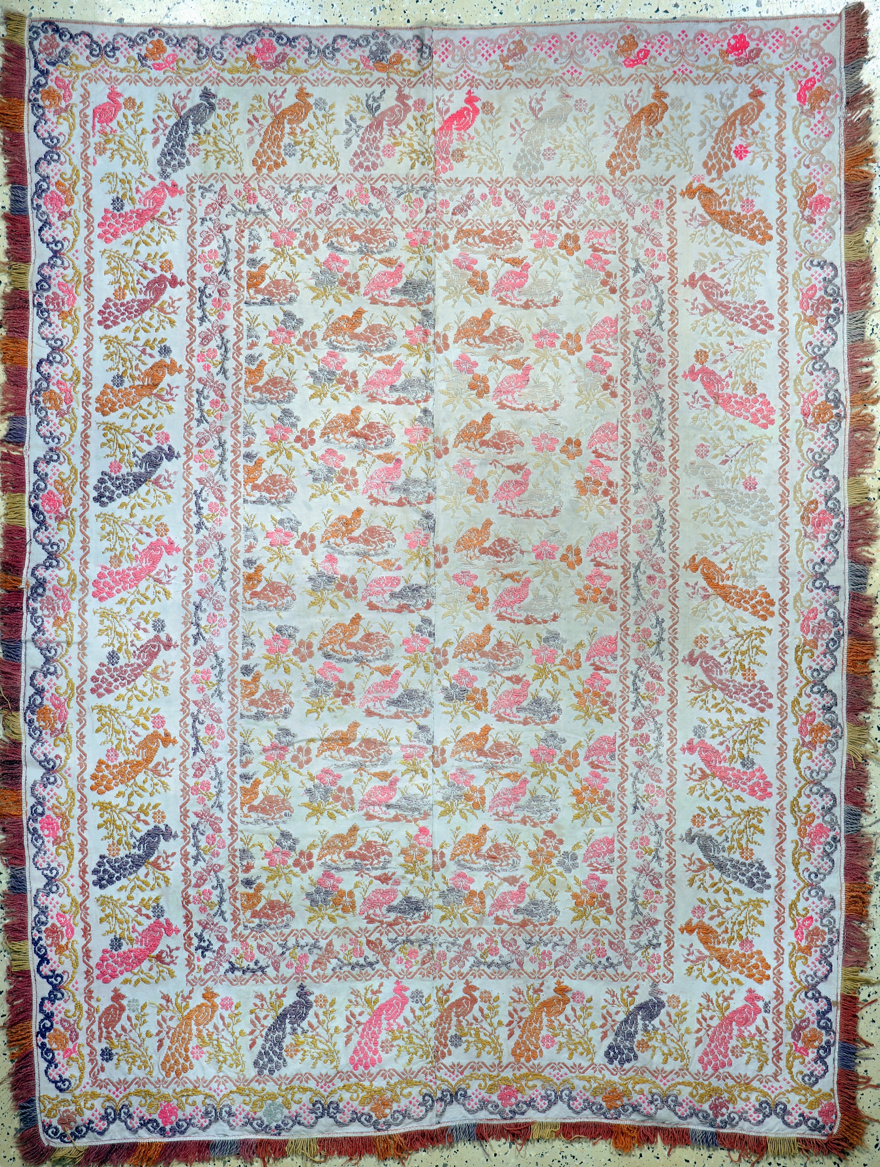 Image 27073085 - Stickerei alt(2 Bahnig), Skandinavien, Mitte 20.Jhd, Wool-Stickerei auf Baumwolle, ca. ...