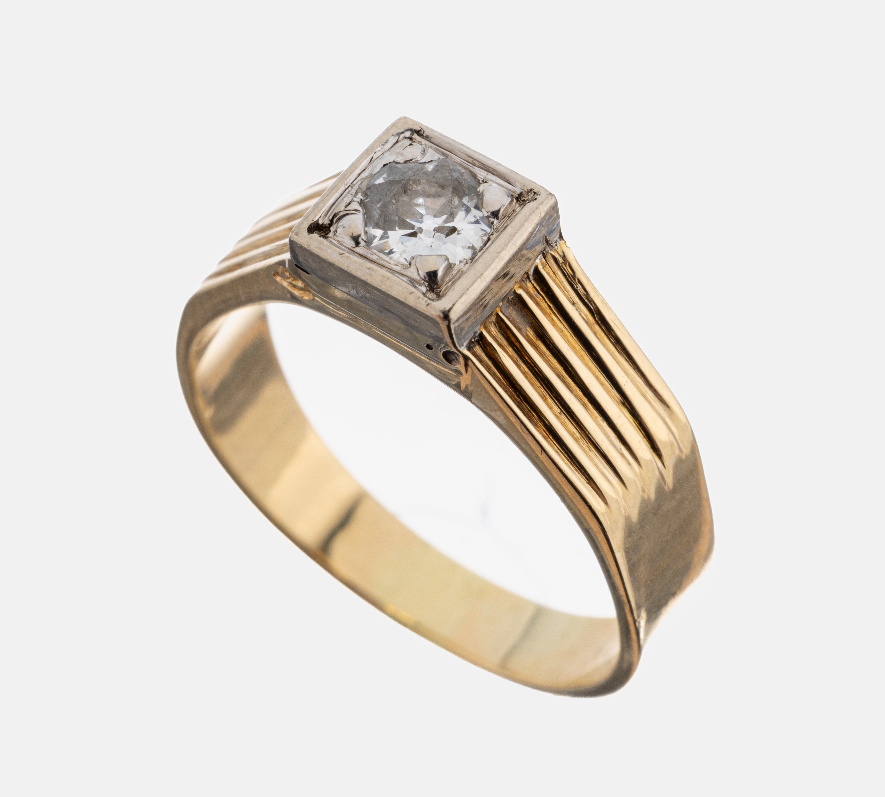 Image 27073093 - 14 kt Gold Diamant-Ring, GG/WG 585/000, Ringschultern gerillt, in WG gefasster ...