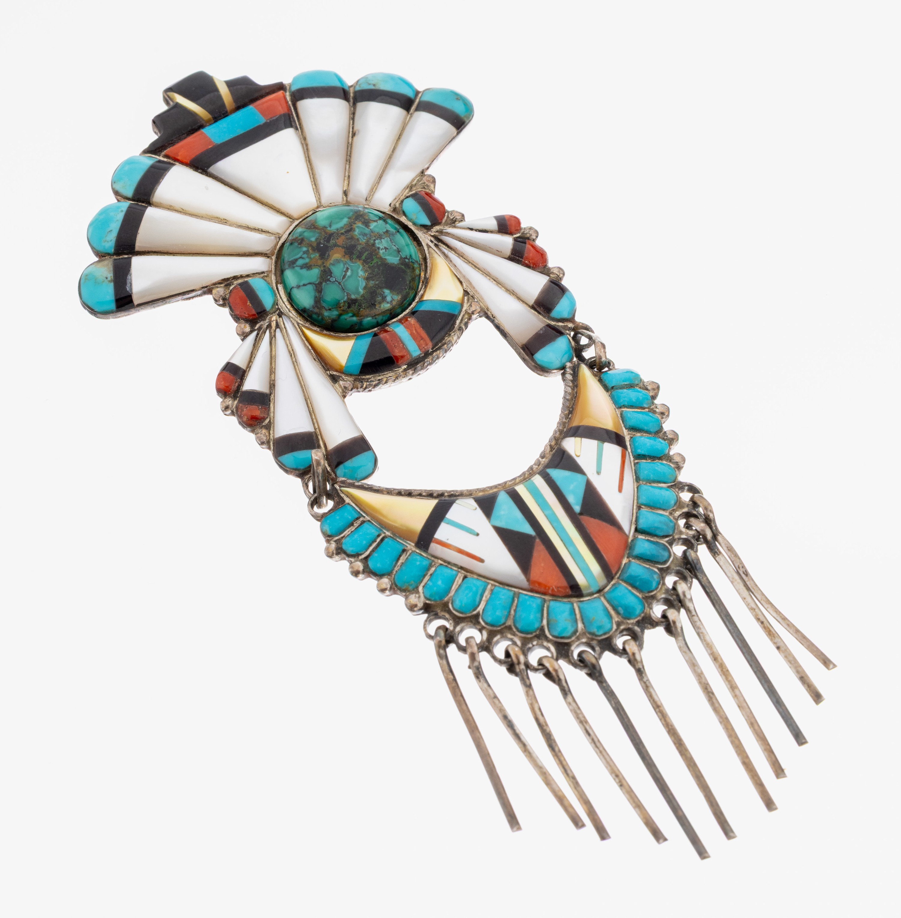 Image 27073095 - Zuni Farbstein-Brosche, Mitte 20. Jahrhundert, 925er Silber, in sich bewegl. gearbeitet, ...