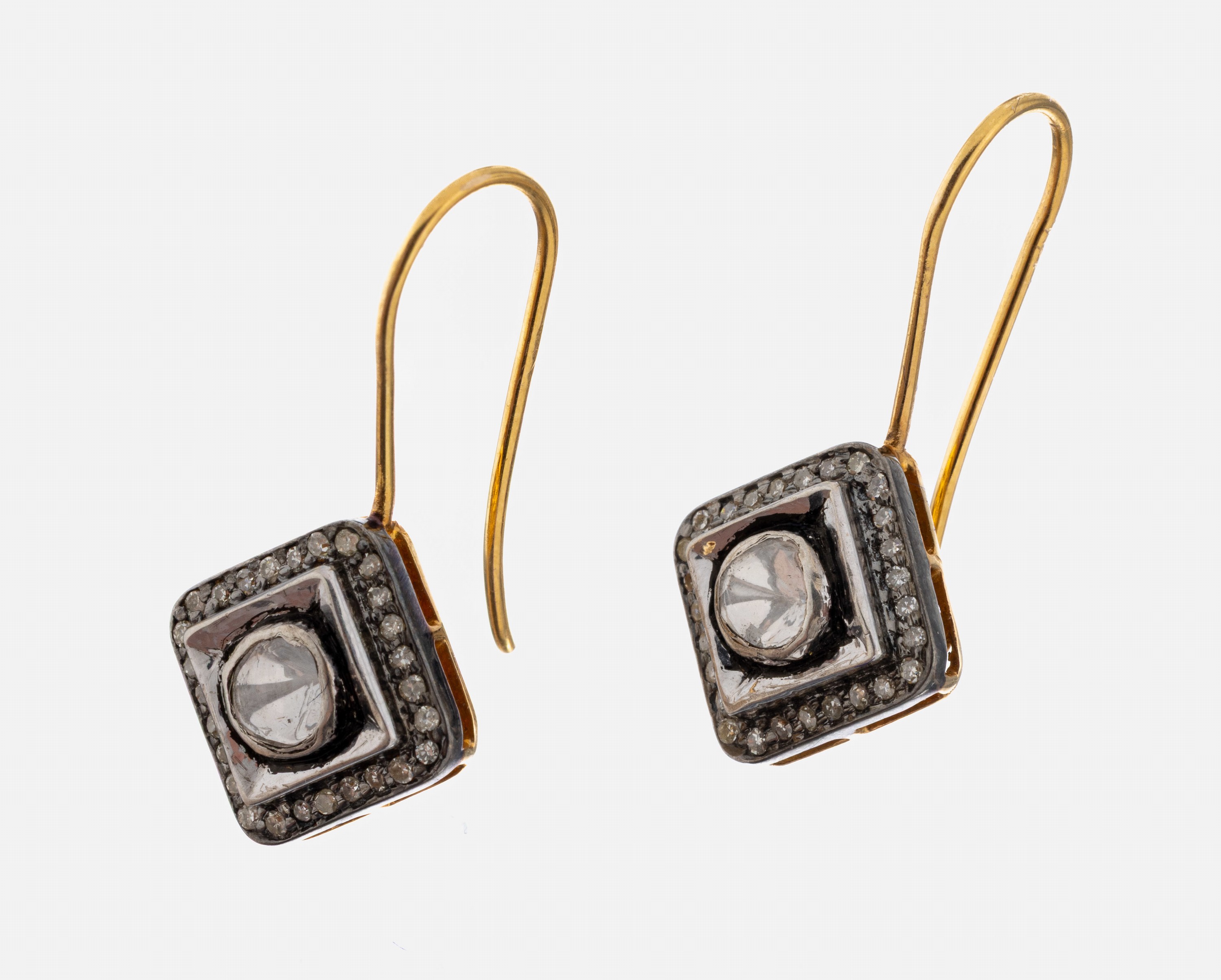 Image 27073097 - Paar Diamant-Ohrhänger, 925er Silber teilverg., quadratische Elemente, rs. ...