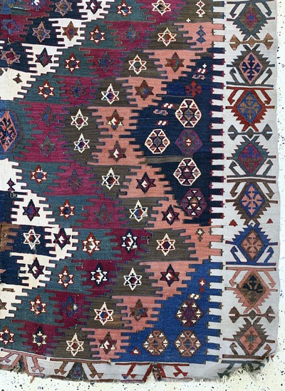 27073028a - Aydin Kelim antik, Türkei, 19.Jhd, Wolle auf Wolle, ca. 270 x 185 cm, EHZ: ...