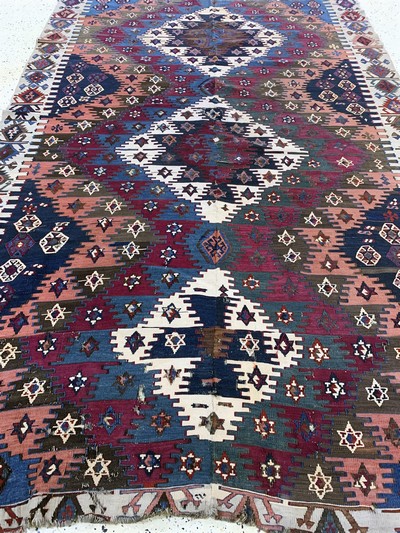 27073028g - Aydin Kelim antik, Türkei, 19.Jhd, Wolle auf Wolle, ca. 270 x 185 cm, EHZ: ...