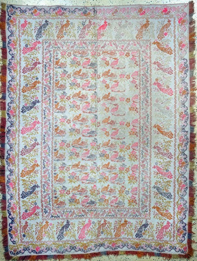 Image Stickerei alt(2 Bahnig), Skandinavien, Mitte 20.Jhd, Wool-Stickerei auf Baumwolle, ca. ...