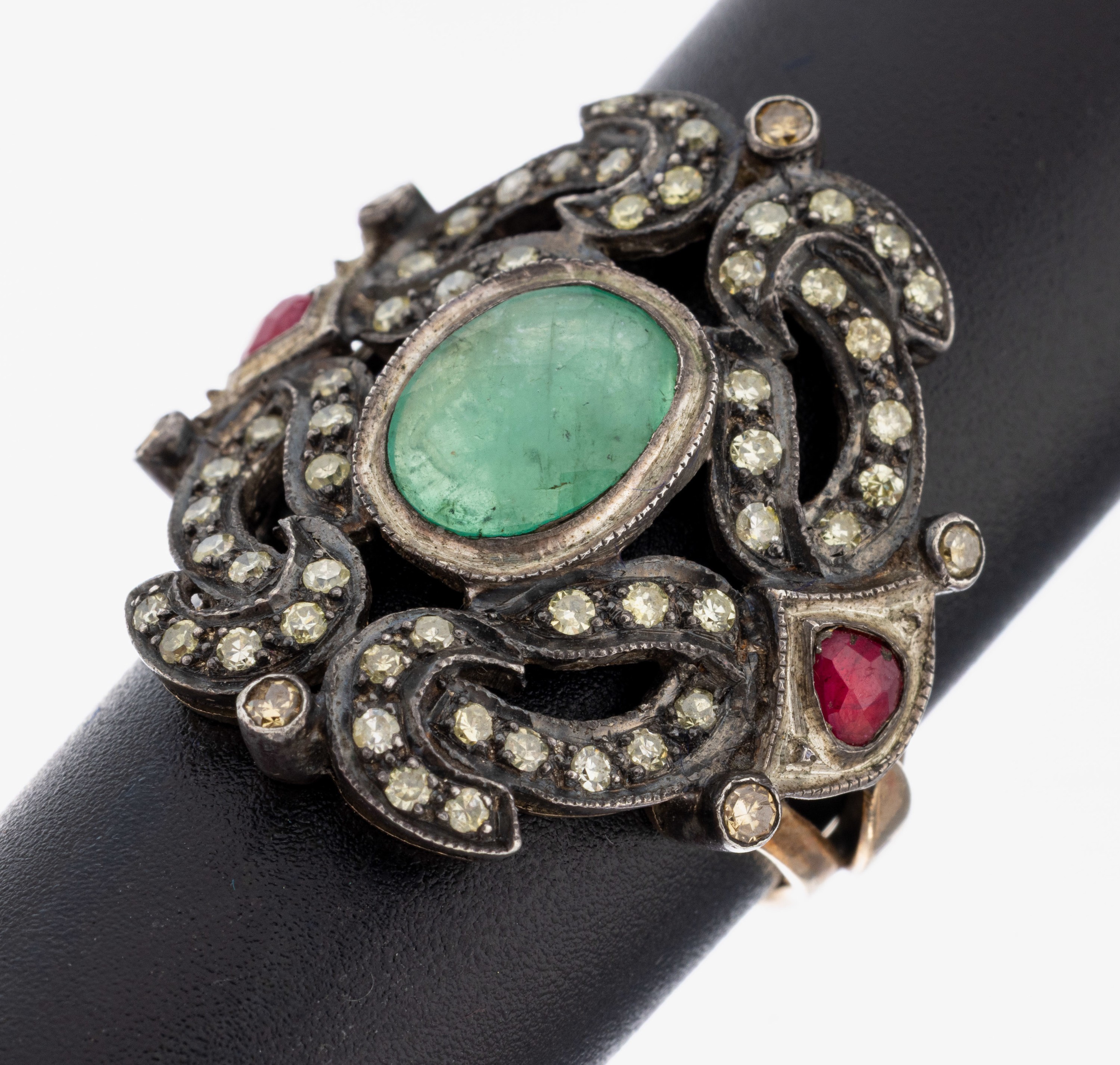 Image 27073101 - Farbstein-Diamant-Ring, Silber teilverg., nach älterem Vorbild, ovalfacett. ...