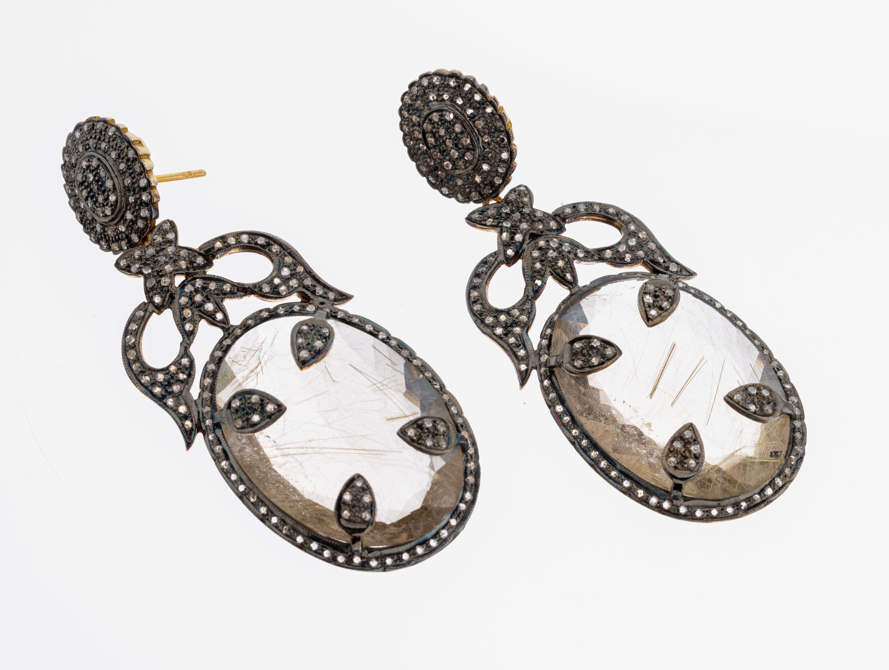 Image 27073105 - Pair of love arrows-diamond-earrings, silver 925, backside gold plated, design with ...