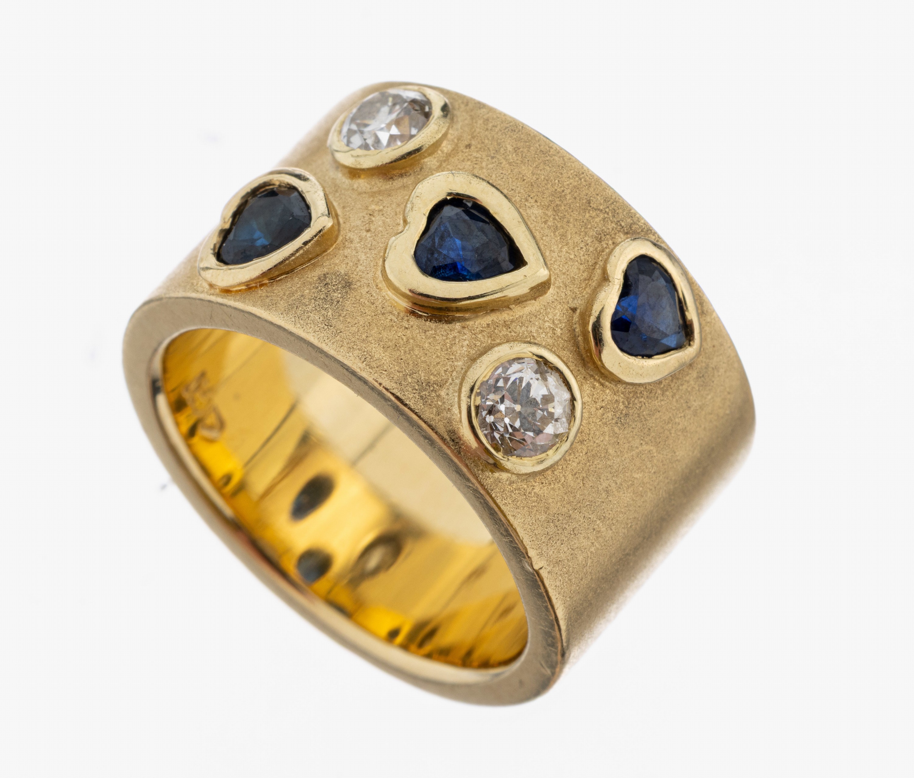 Image 27073130 - 14 kt Gold Saphir-Diamant-Ring, GG 585/000,schwere qualitätvolle Verarbeitung, 3 ...