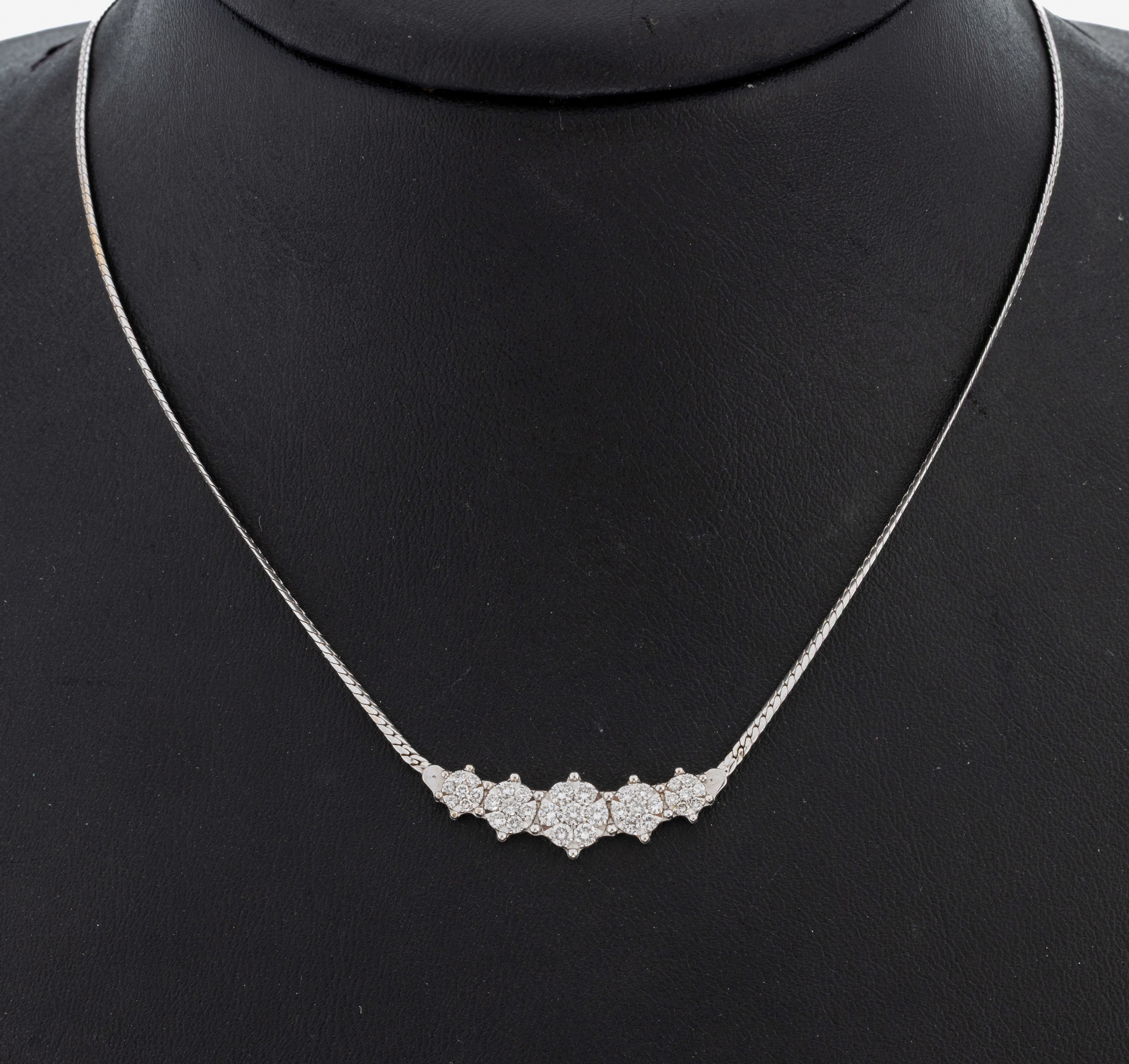 Image 27073141 - 18 kt Gold Brillant-Collier, WG 750/000 gepr., Mittelteil aus 5 runden Elementen, 35 ...
