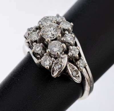 Image 14 kt Gold Diamant-Ring, WG 585/000, Aufbauin mehreren Ebenen, 13 Brillanten und 4 8/8- ...
