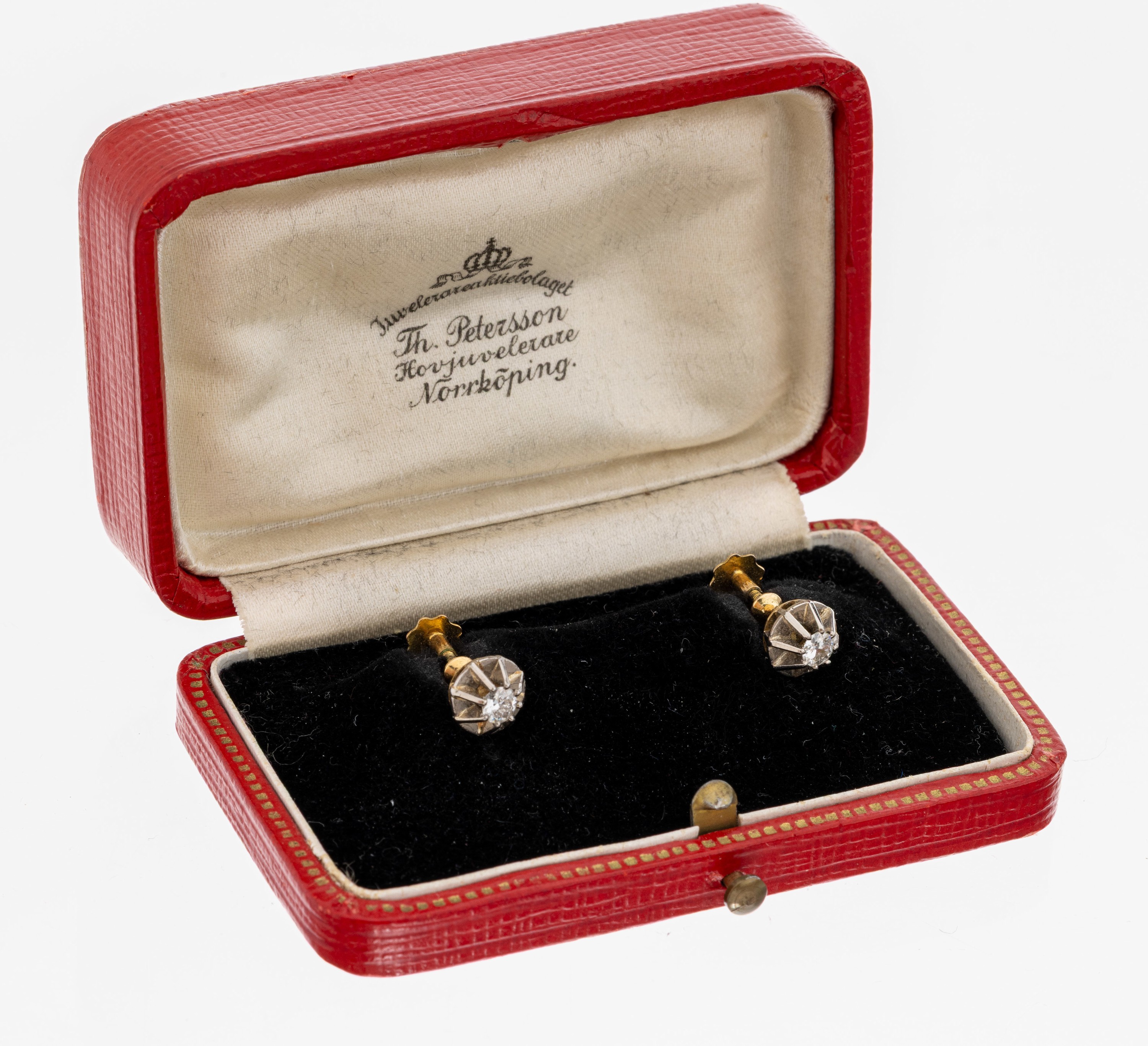 Image 27073691 - Paar 18 kt Gold Diamant-Ohrschrauben, Schweden 1920/30er Jahre, GG/WG 750/000, 2 ...