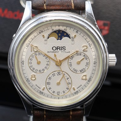 27073690a - ORIS Herrenarmbanduhr mit Mondphase Referenz 7433, Schweiz um 1995, Automatik, beids. ...