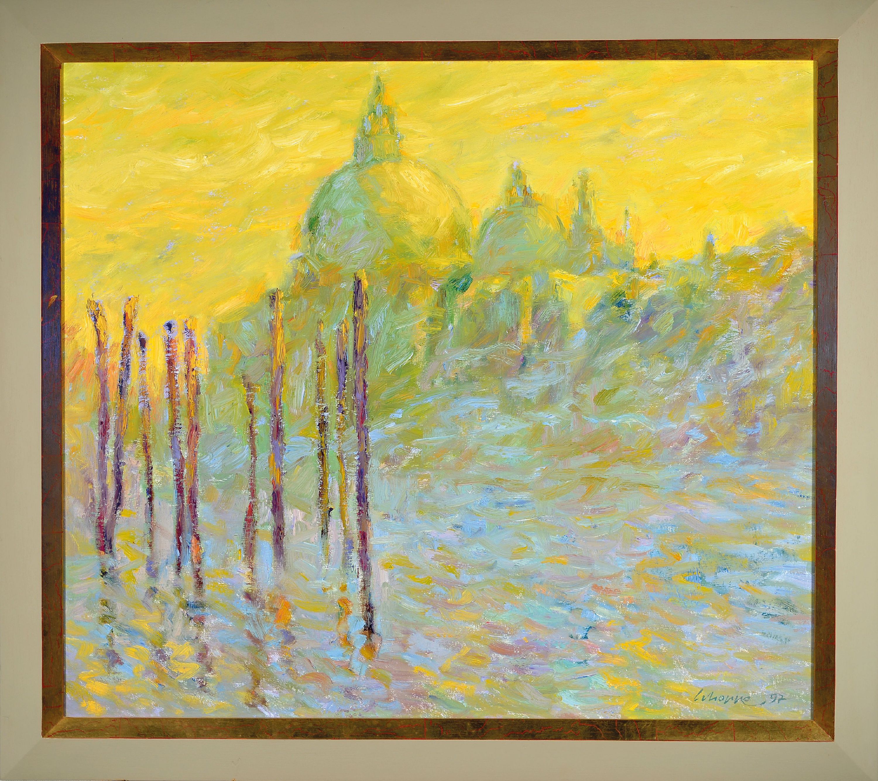 Detail k: Klaus Schoppe, 1939 Bremen-2023 Worpswede, "Venedig - Der Dunst steigt auf", atmosphärische Ansicht aus der Lagunenstadt mit Blick auf ...