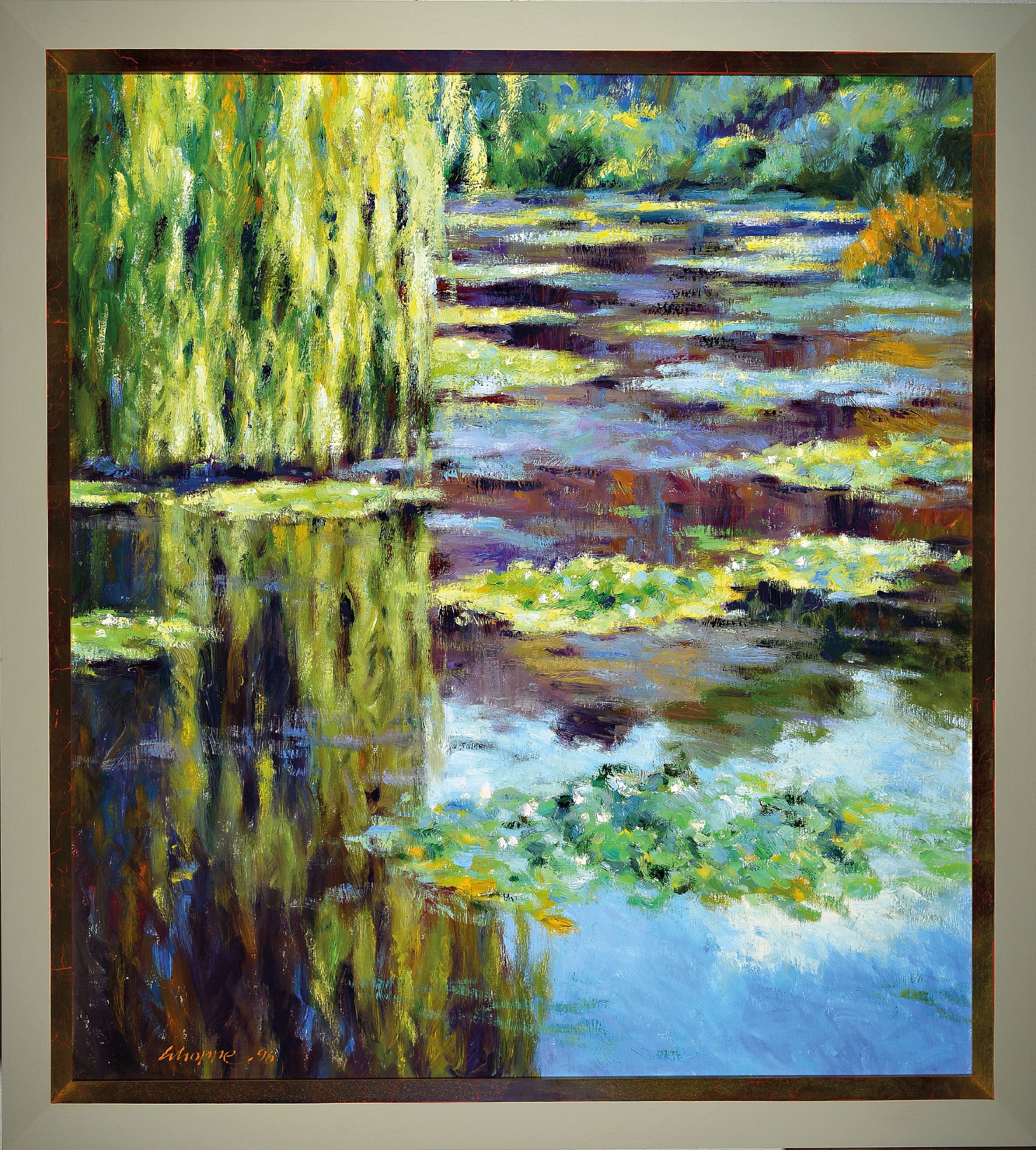Detail k: Klaus Schoppe, 1939-2023, "Der Teich in Giverny", postimpressionistische Komposition in Anlehnung Claude Monet, signiert und datiert 1996, ...
