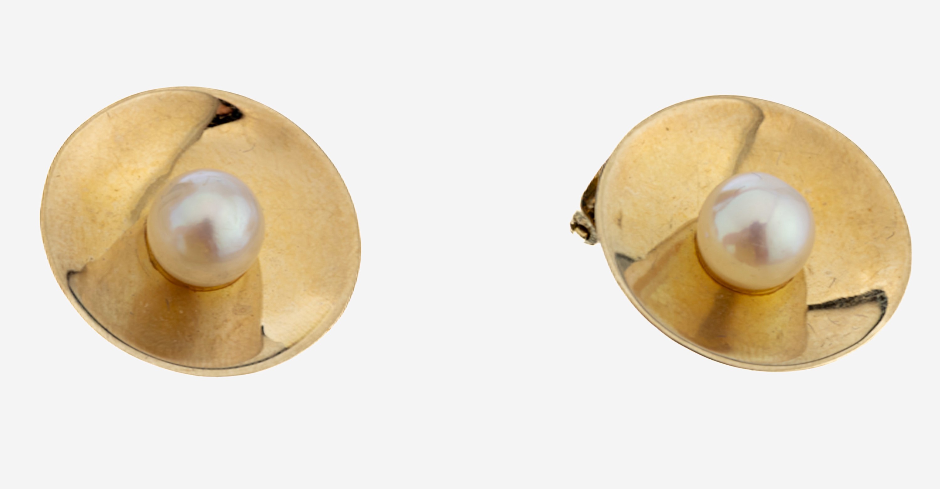 Image 27073947 - Paar 14 kt Gold Perl-Ohrclips, GG 585/000, 2 weiße Zuchtperlen, ca. 6.6 g