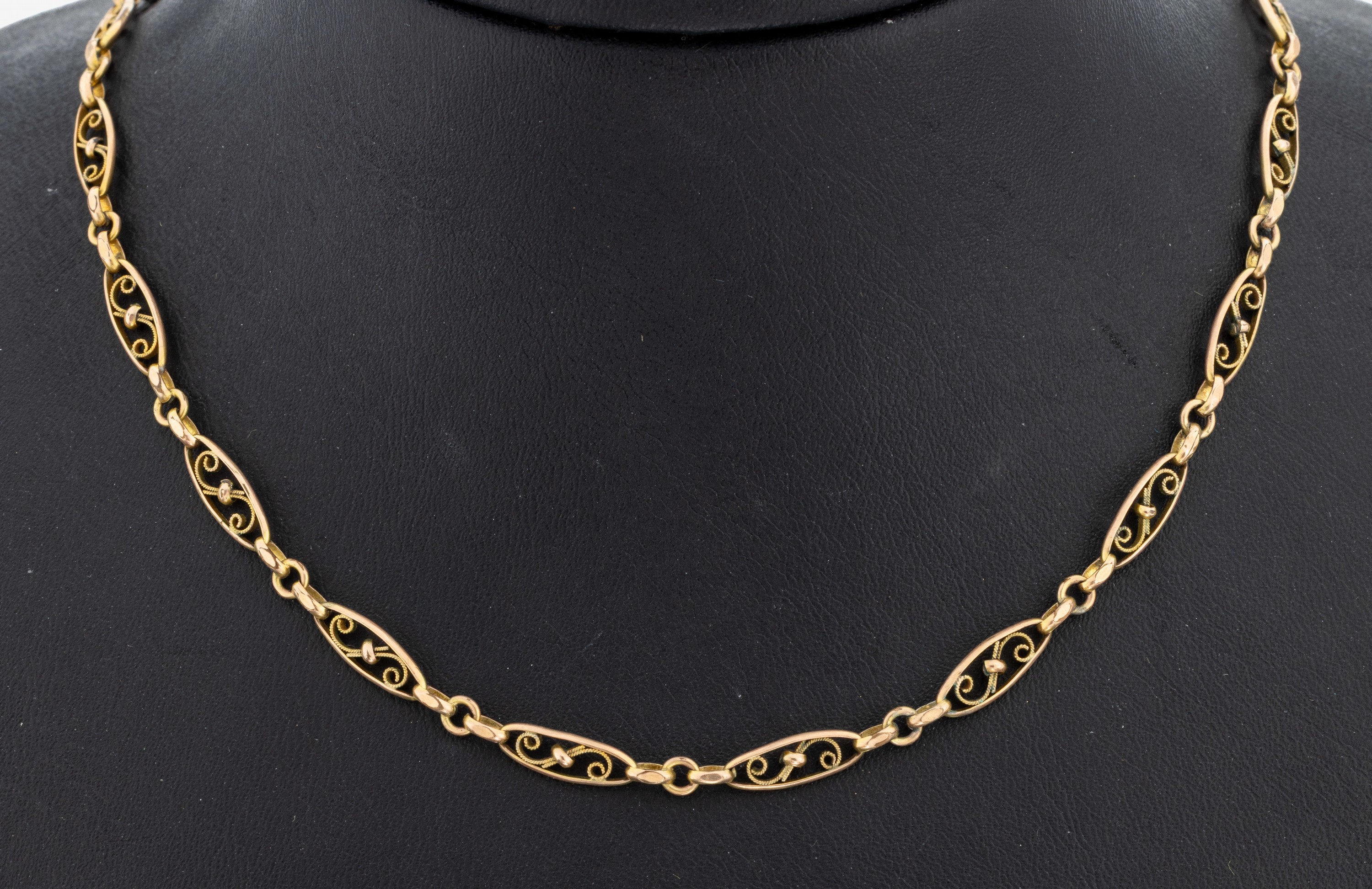 Image 27073958 - 8 kt Gold Jugendstil Collier, um 1900, GG 333/000, Glieder mit Drahtverzierungen und ...