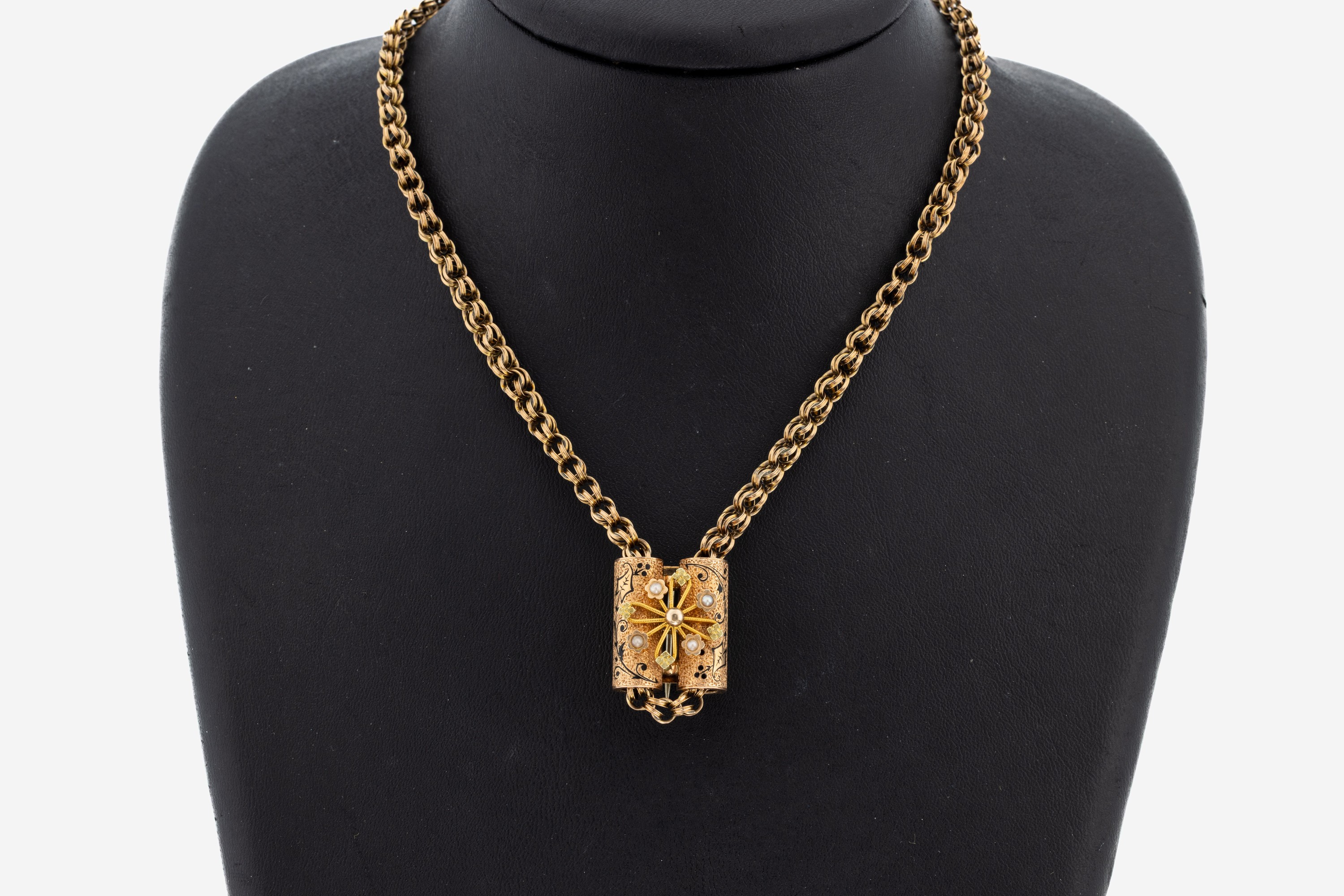 Image 27073966 - 8 kt Gold Collier mit 14 kt Gold Schieber, um 1880, GG 333/000 und 585/000 gepr., ...