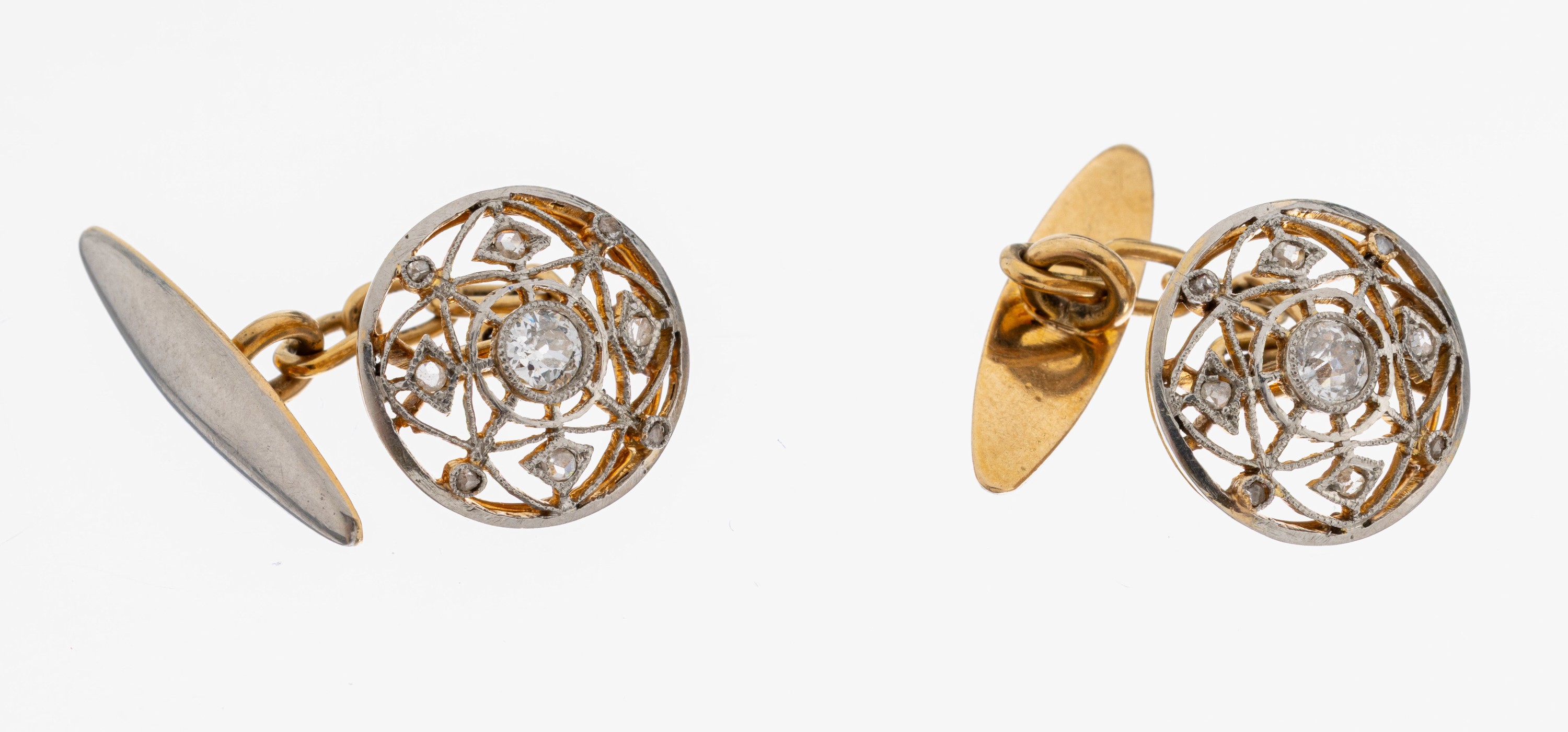 Image 27073969 - Paar 14 kt Gold Art Deco Diamant- Manschettenknöpfe, 1920er Jahre, GG 585/000, 2 ...