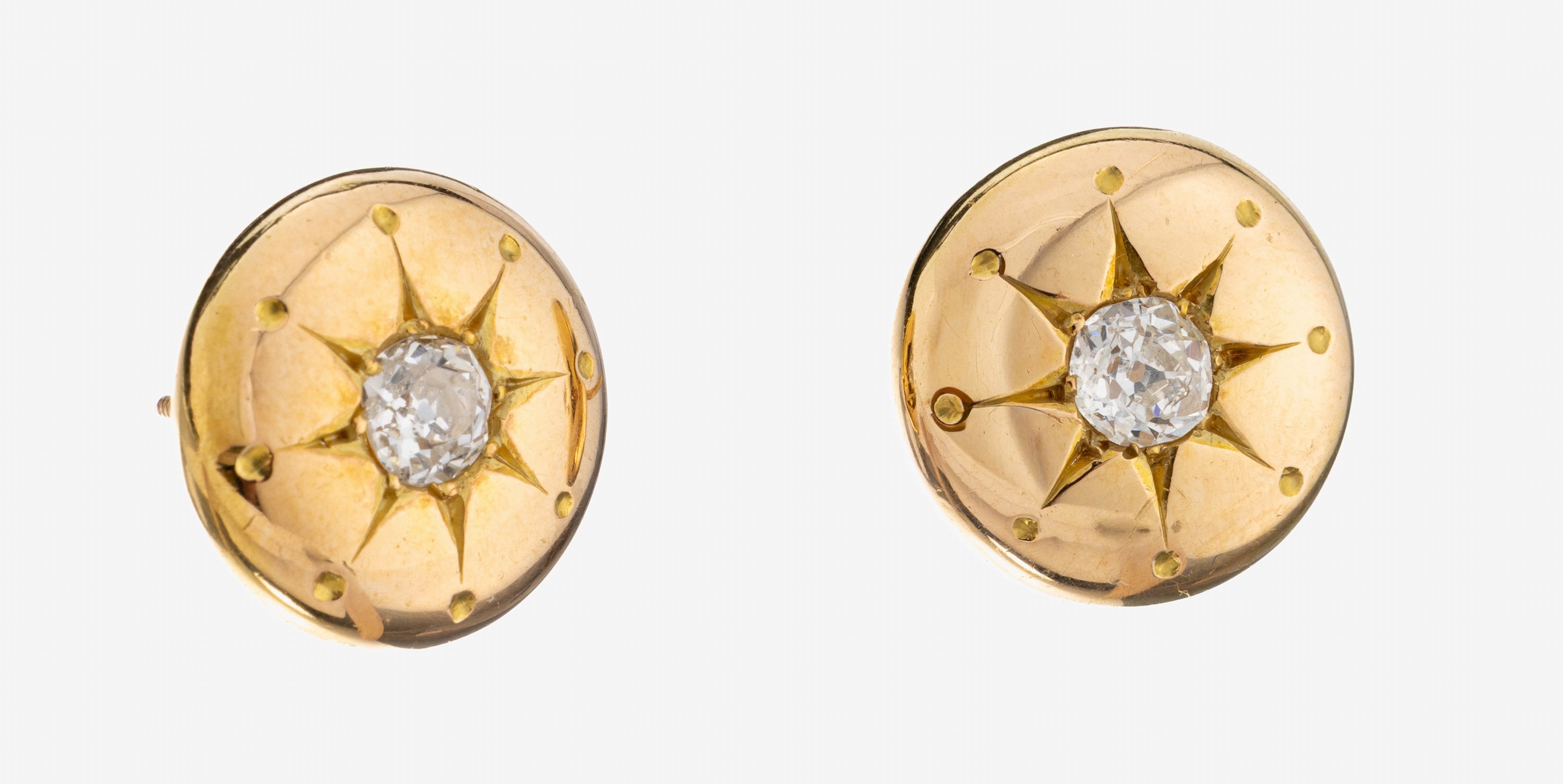 Image 27073971 - Paar 14 kt Gold Diamant-Ohrstecker, um 1910, GG 585/000, 2 Altschliffdiamanten zus. ca. ...