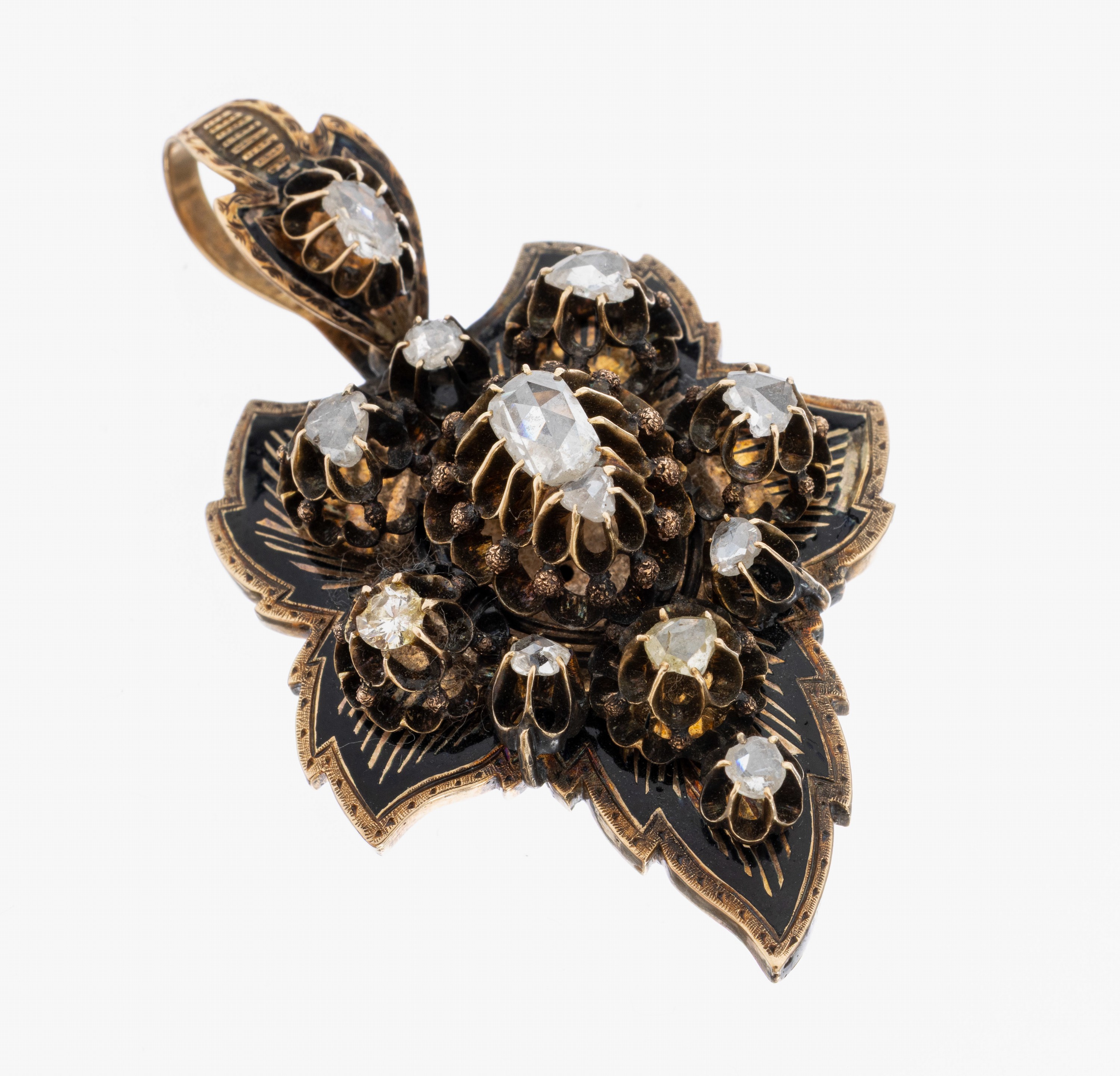Image 27073973 - 14 kt Gold Diamant-Email-Anhänger, um 1830-40, GG 585/000 unterlegiert, Darstellung ...