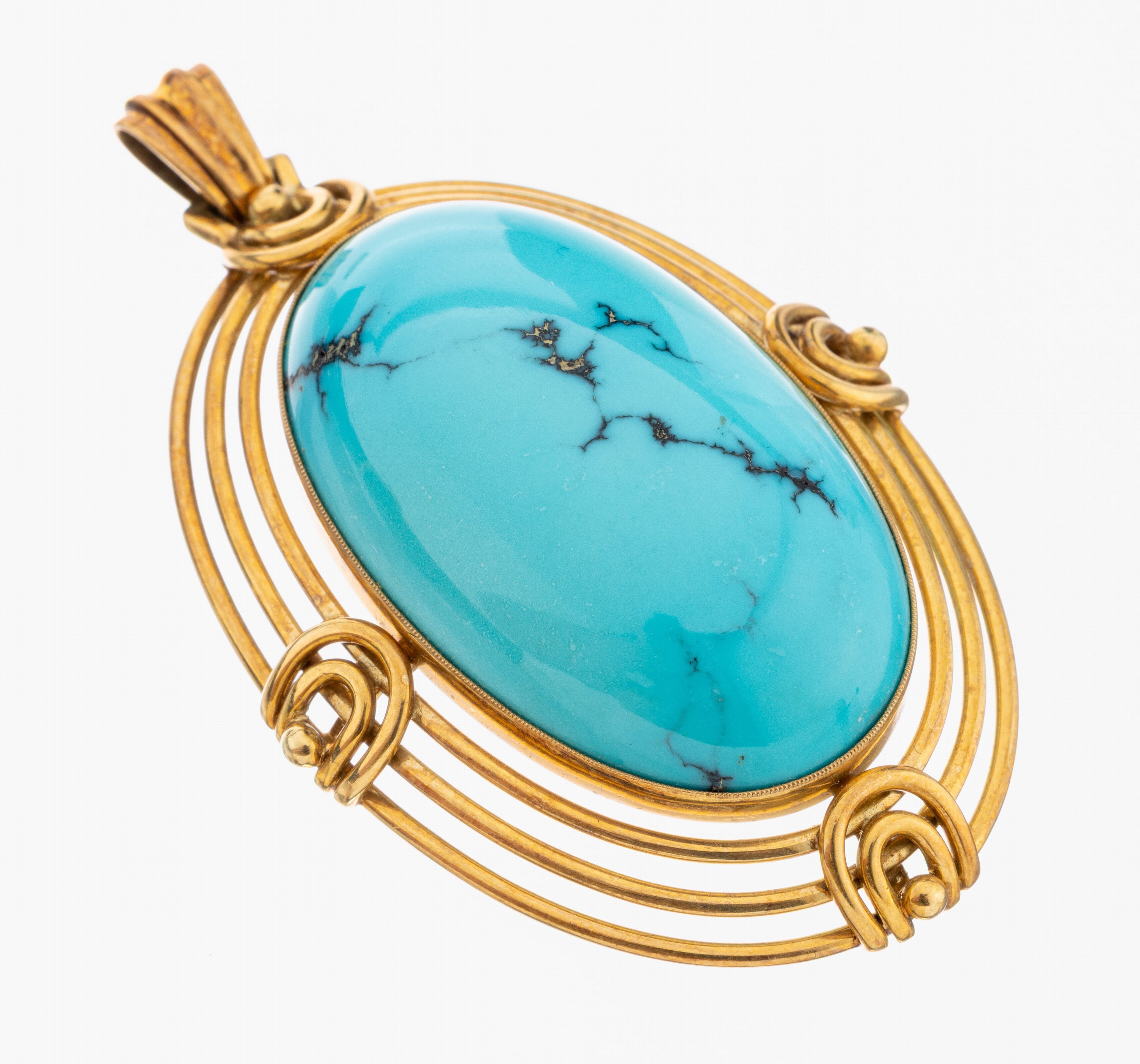 Image 27073975 - 14 kt Gold Türkis-Anhänger, 1970er Jahre, GG 585/000, gr. ovaler Türkis-Cabochon mit ...