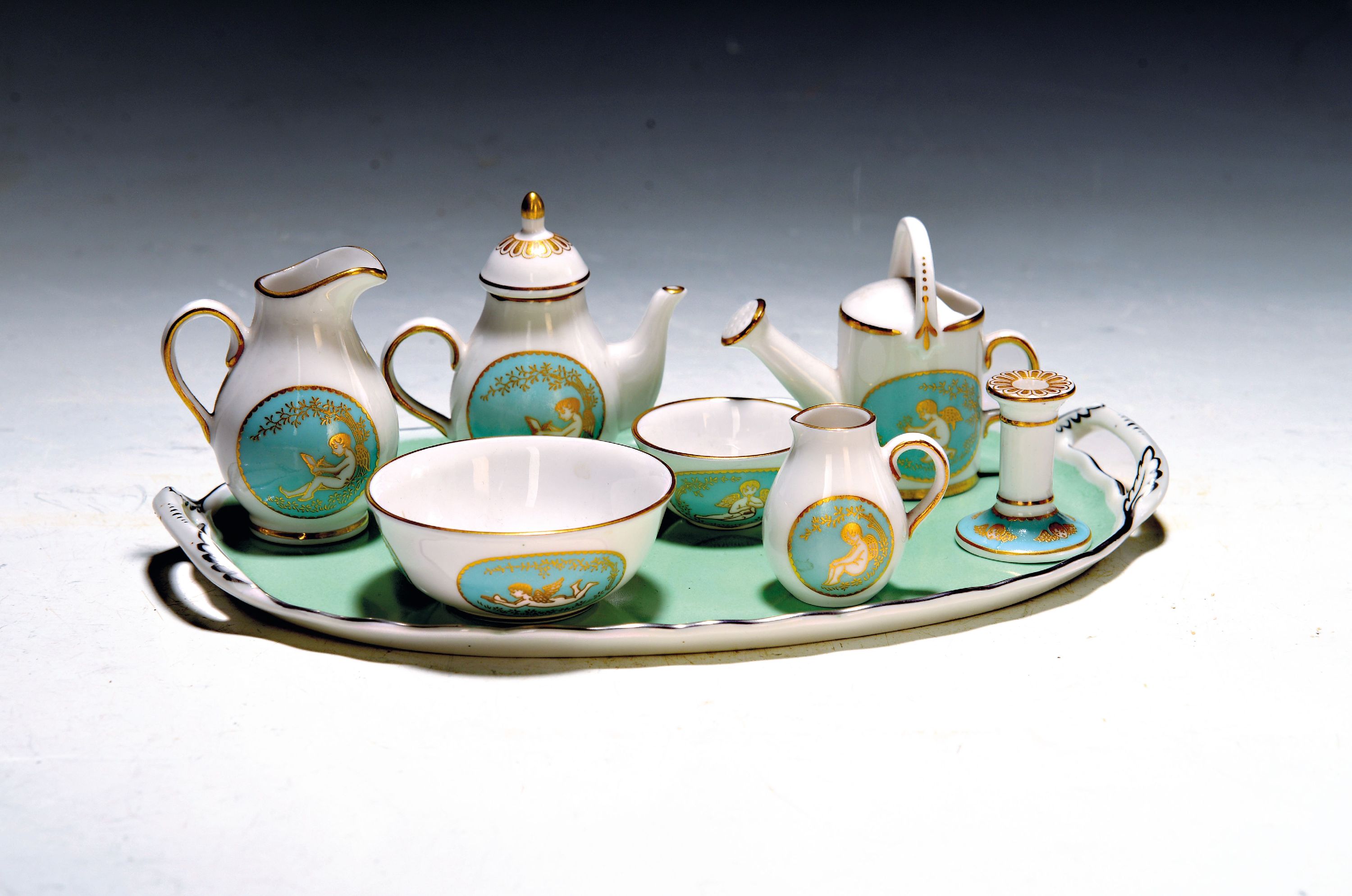 Image 27073976 - 7tlg. Miniatur-Set, Spode, Bone-China/Knochenporzellan, auf kl. gut passendem ...