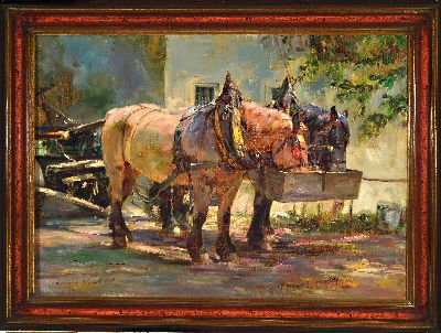 27073934k - Hans Nickel, 1916 Mährisch Lotschnau-1986 Altdorf bei Nürtingen, zwei Arbeitspferde ...
