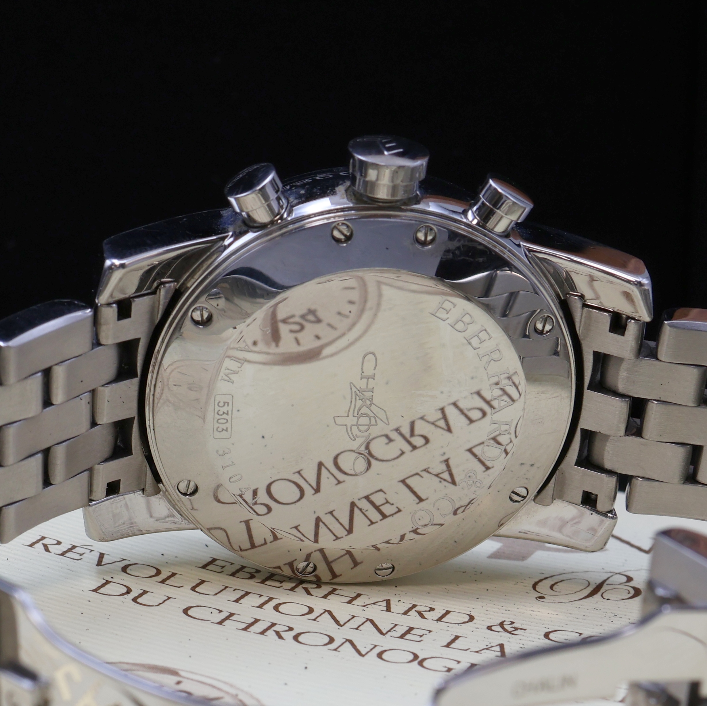 Detail e: EBERHARD & CO Chrono4 Herrenchronograph in Stahl/Stahlband Referenz 5303, Schweiz um 2000, Automatik, 8-fach verschr. Stahlgeh., orig. Stahlband m. ...