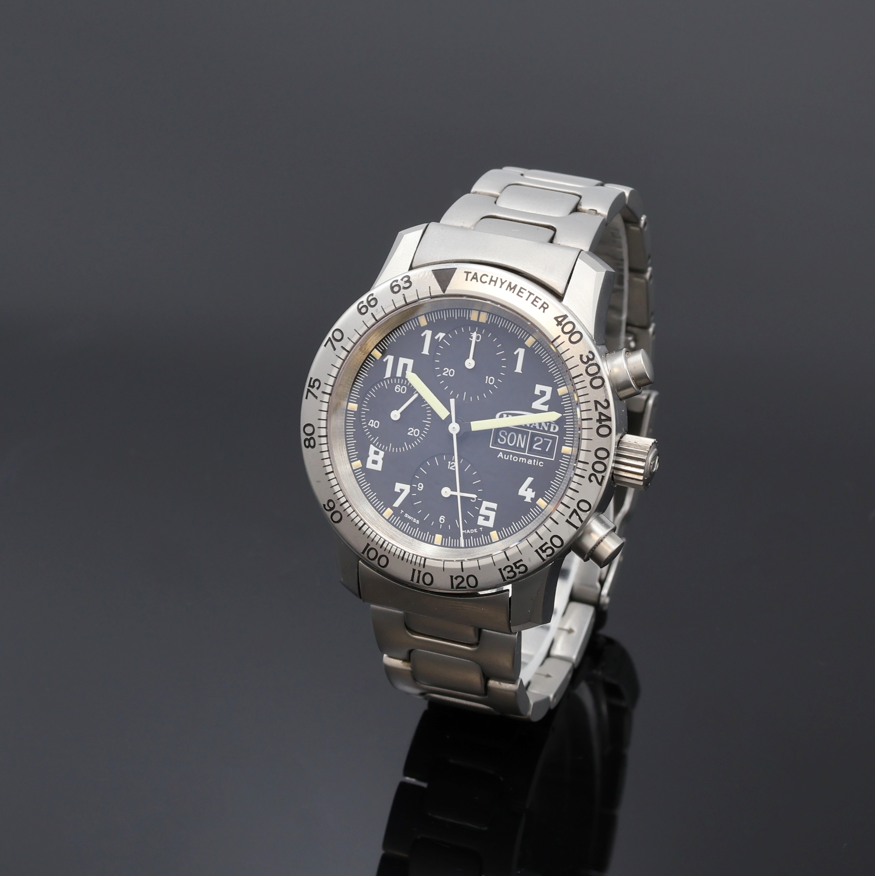 Image 27074524 - GUINAND Armbandchronograph in Stahl/Stahlband, Schweiz um 1995, Automatik, beids. vergl. ...
