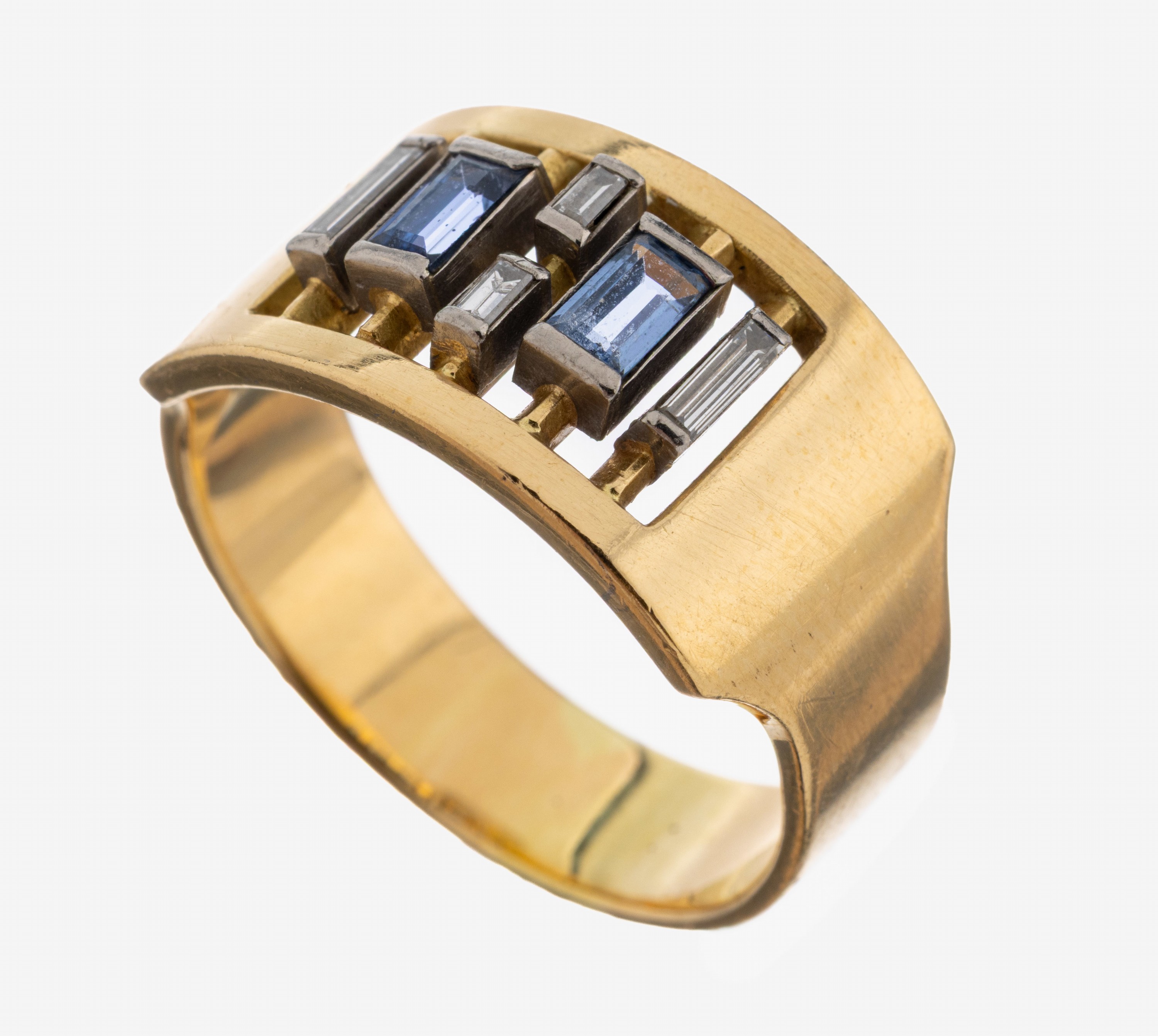 Image 27074563 - 18 kt Gold Saphir-Diamant-Ring, GG 750/000,2 facett. Saphire zus. ca. 0.20 ct, 4 ...