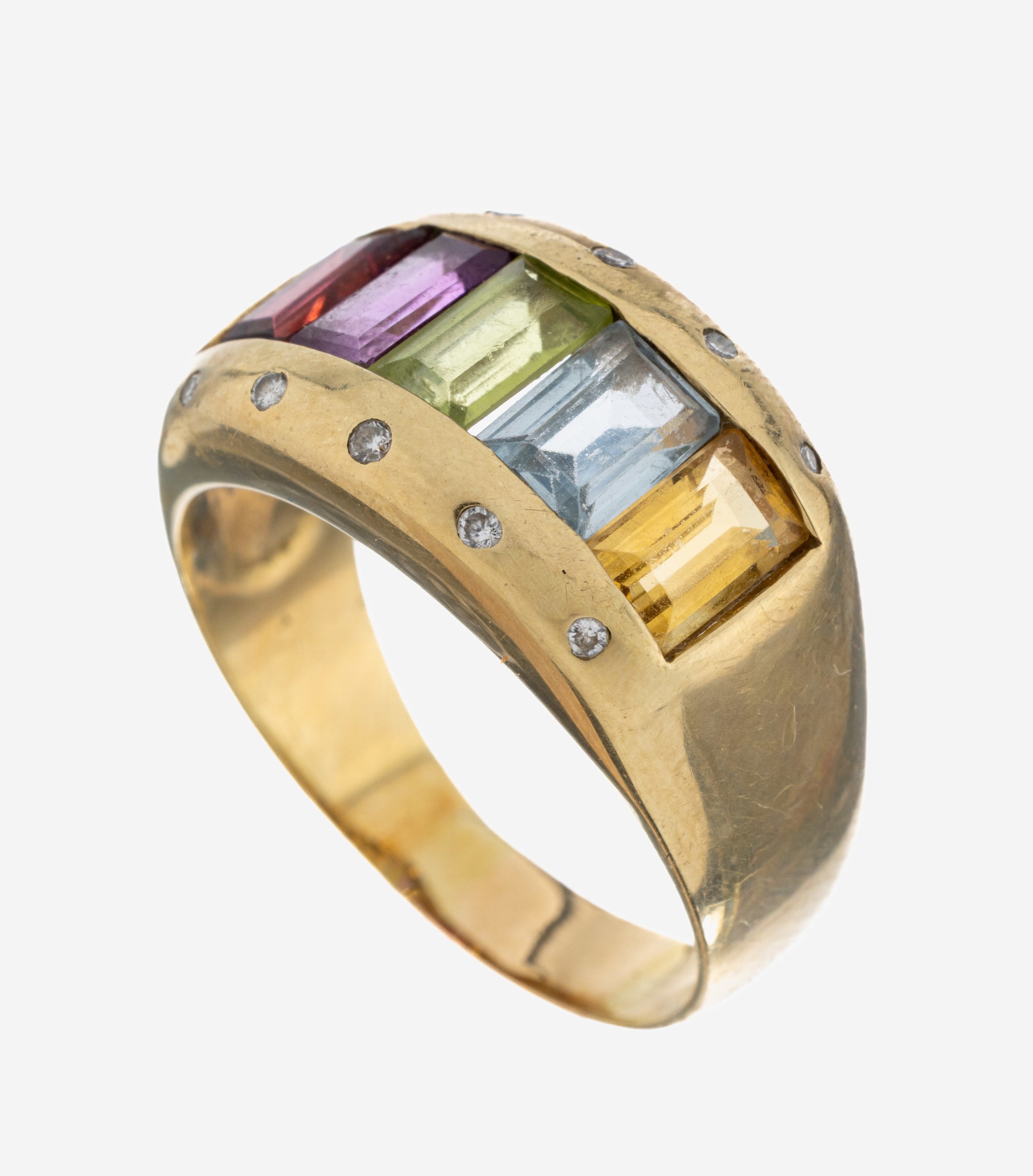Image 27074564 - 14 kt Gold Farbstein-Ring, GG 585/000, facett. Farbsteine u.a. Citrin, Amethyst, ...