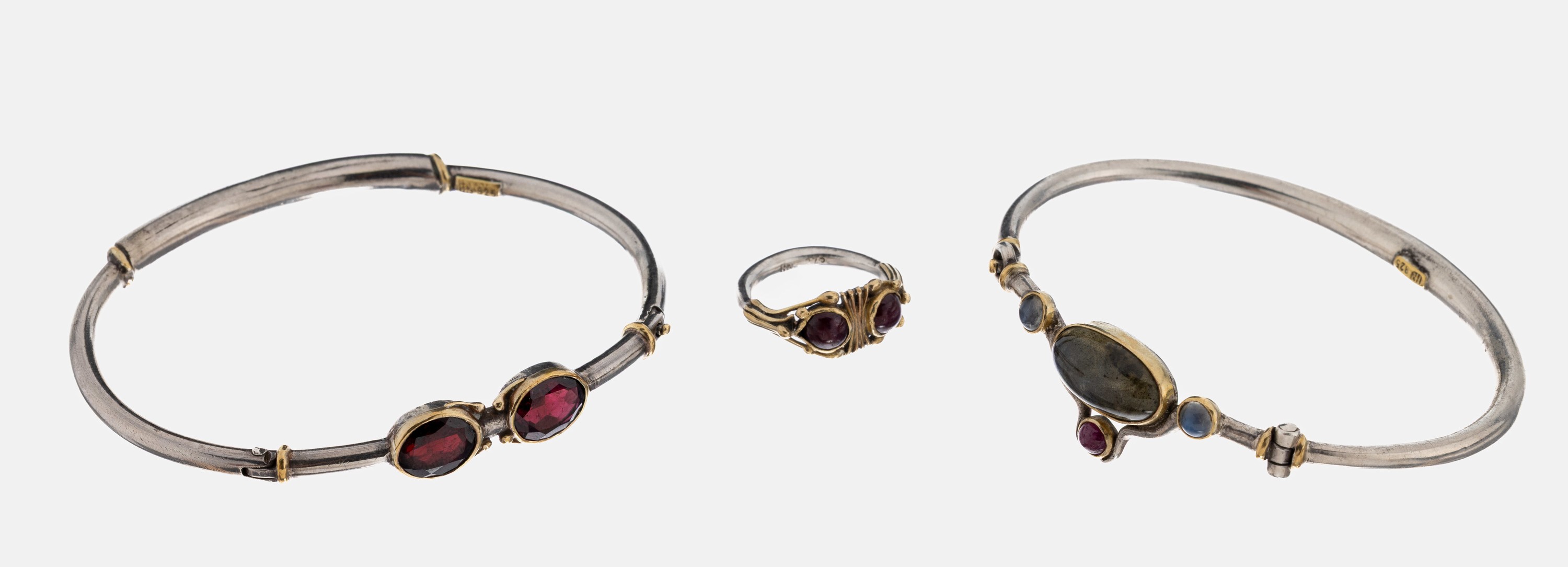 Image 27074700 - Konvolut Designer Schmuck, 925er Silber teilverg., best aus: 1 Ring mit 2 runden ...