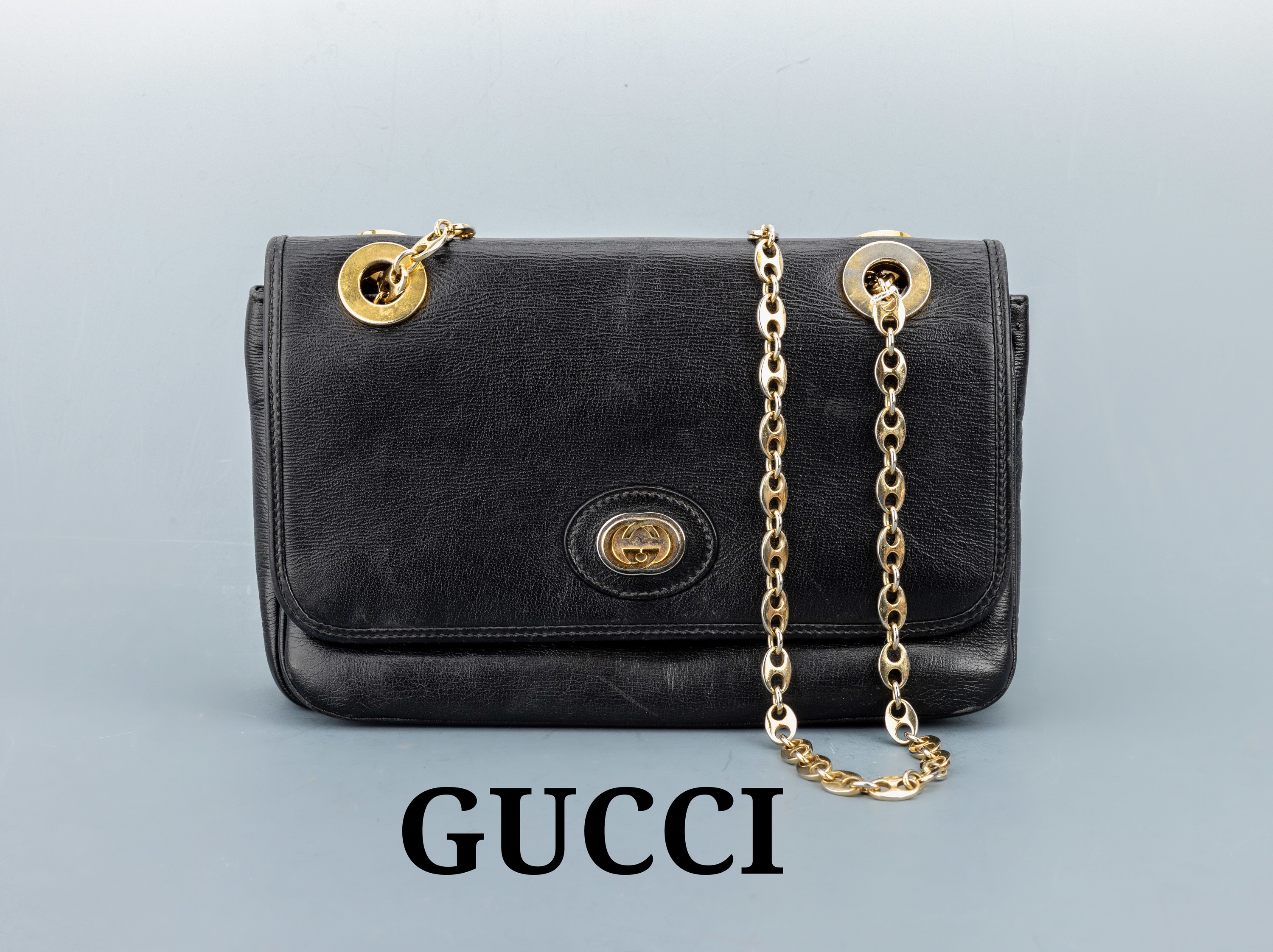 Image 27074805 - Gucci Tasche, Marina Chain Crossbody, Vintage schwarzes Leder, Tragekette im ...