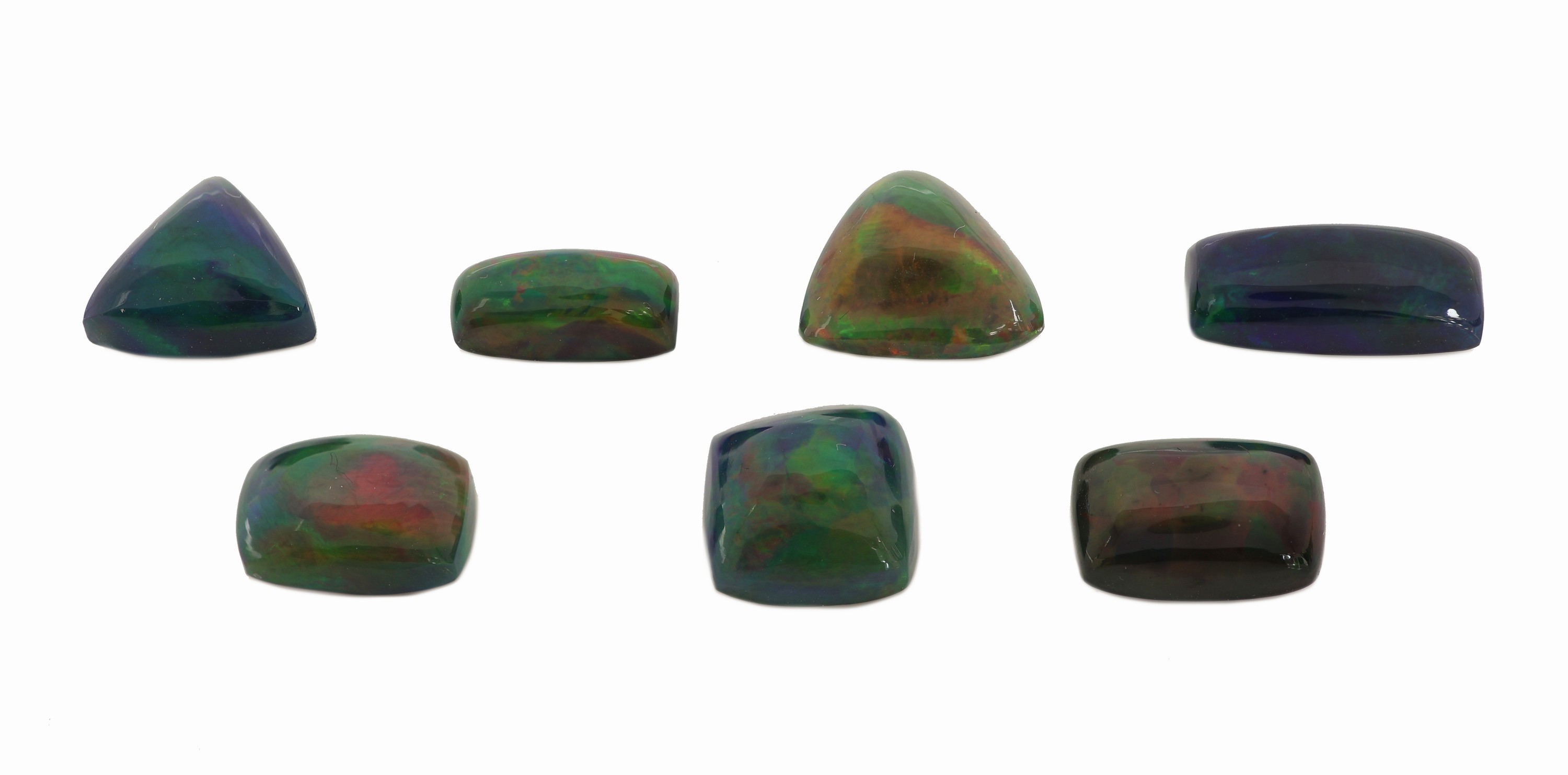 Image 27076239 - Lot 7 loose black opals , total approx. 17.92 ct, cabochons in different sizes and ...
