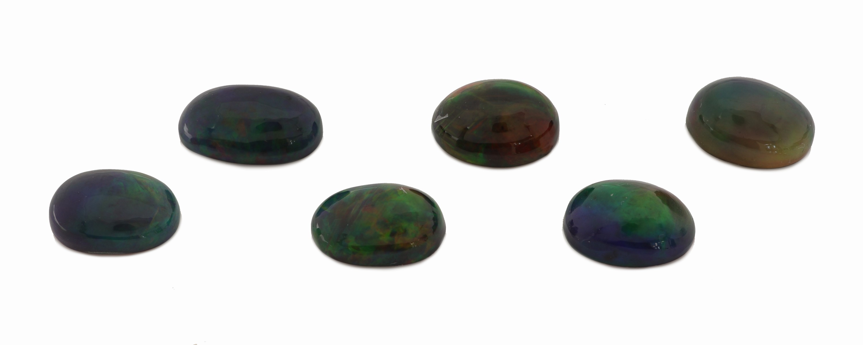 Image 27076240 - Lot 6 lose Schwarzopale, zus. ca. 19.07 ct, ovale Cabochons in versch. Größen ...