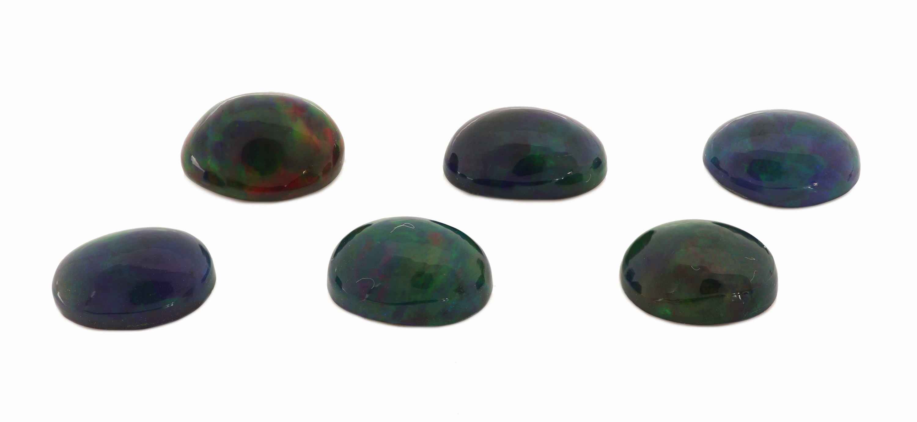 Image 27076241 - Lot 6 lose Schwarzopale, zus. ca. 18.07 ct, ovale Cabochons in versch. Größen ...