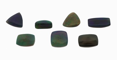 27076239a - Lot 7 loose black opals , total approx. 17.92 ct, cabochons in different sizes and ...