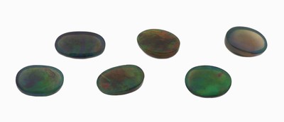 27076240a - Lot 6 lose Schwarzopale, zus. ca. 19.07 ct, ovale Cabochons in versch. Größen ...