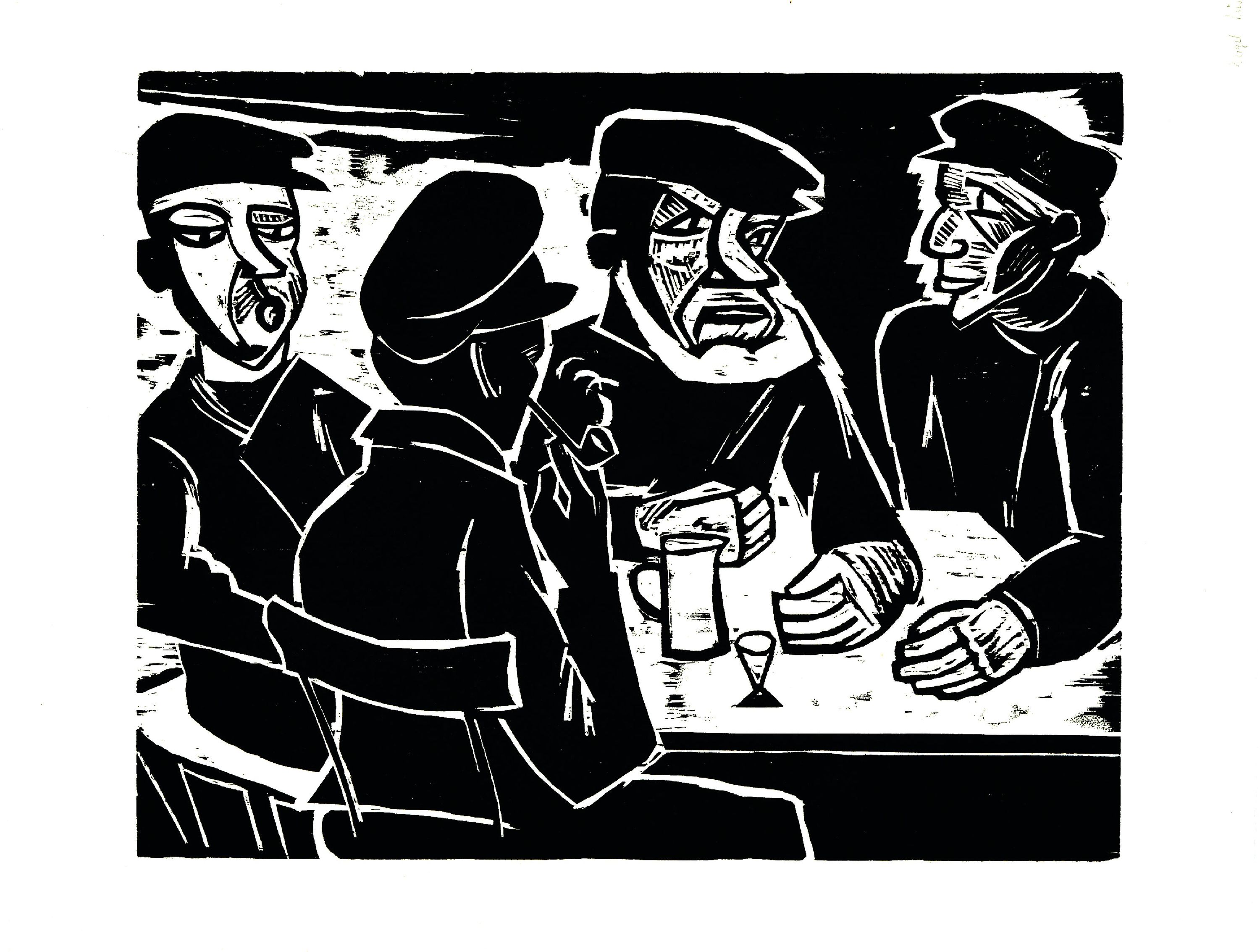 Image 27076312 - Max Pechstein, 1881 Zwickau-1955 Berlin, Holzschnitt ´Fischer in der Kneipe´, 1922, ...