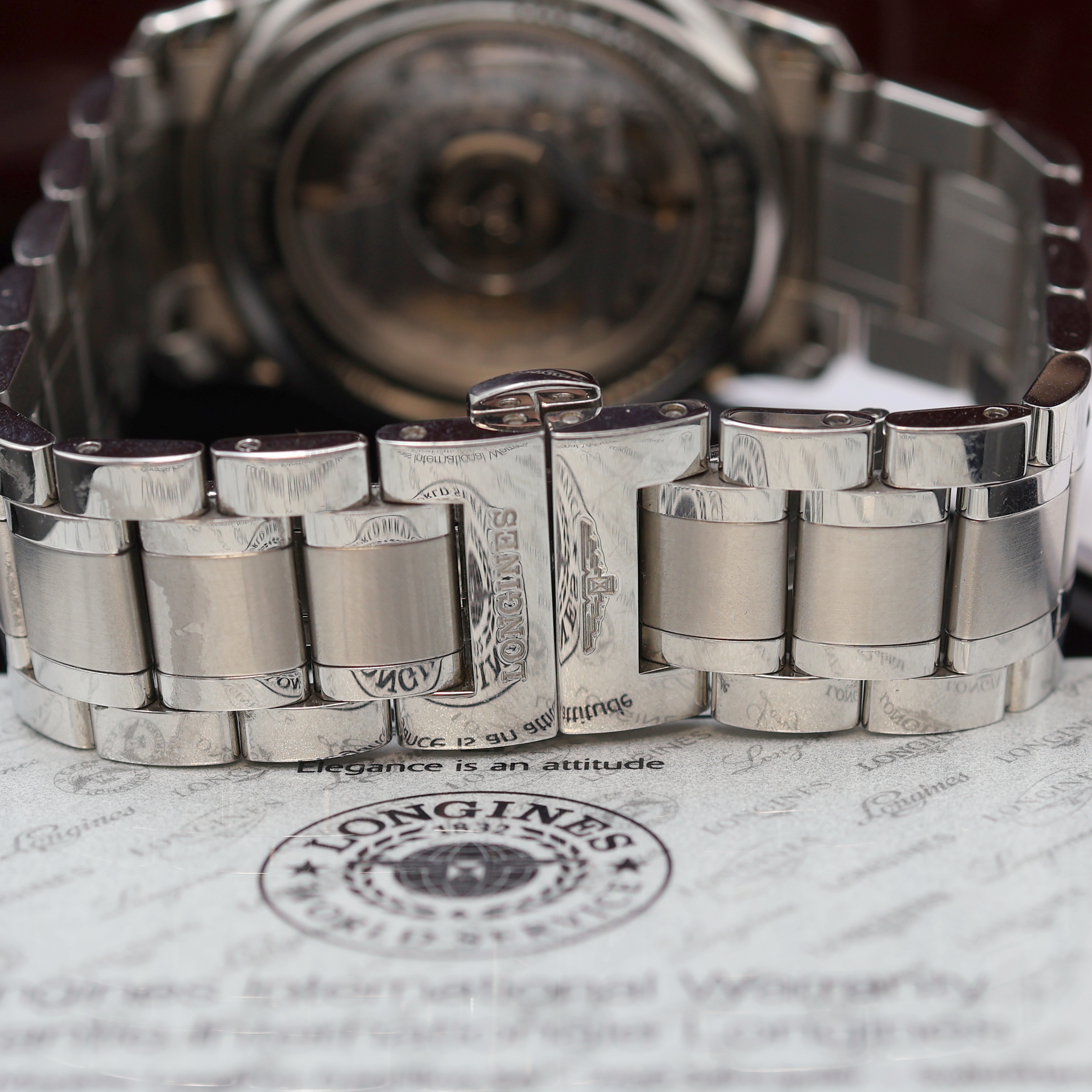 Detail c: LONGINES Master Collection Armbanduhr Referenz L26284786, Automatik, beids. vergl. Edelstahlgeh. inkl. Gliederband m. dopp. Faltschl., Boden ...
