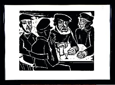 27076312k - Max Pechstein, 1881 Zwickau-1955 Berlin, Holzschnitt ´Fischer in der Kneipe´, 1922, ...