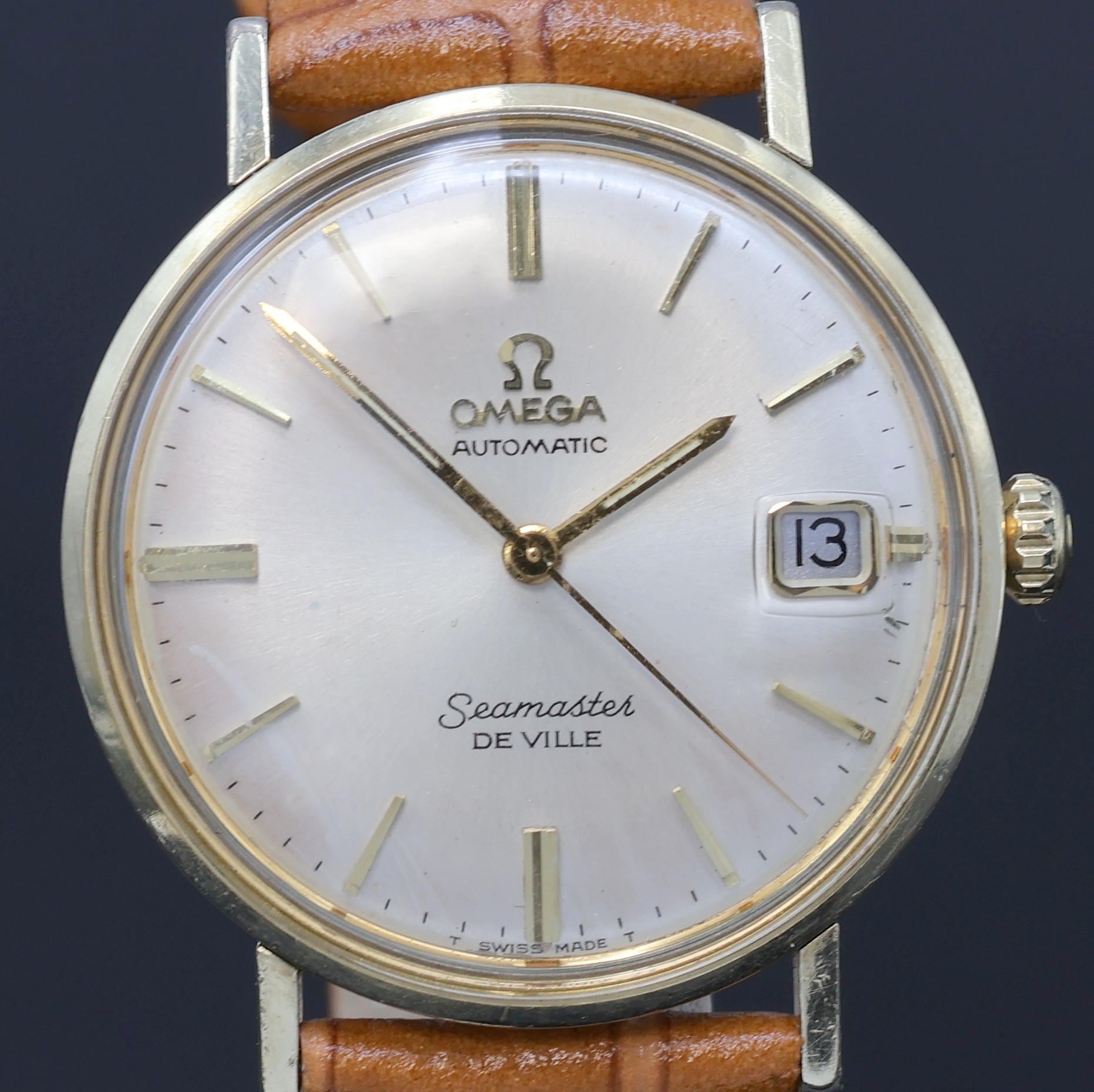 Detail a: OMEGA Herrenarmbanduhr Seamaster De Ville Referenz KM6292, Automatik, Schweiz um 1969, 2-teil. Goldfilled Geh. ber., Glasrand aufgedr., silb. orig. ...