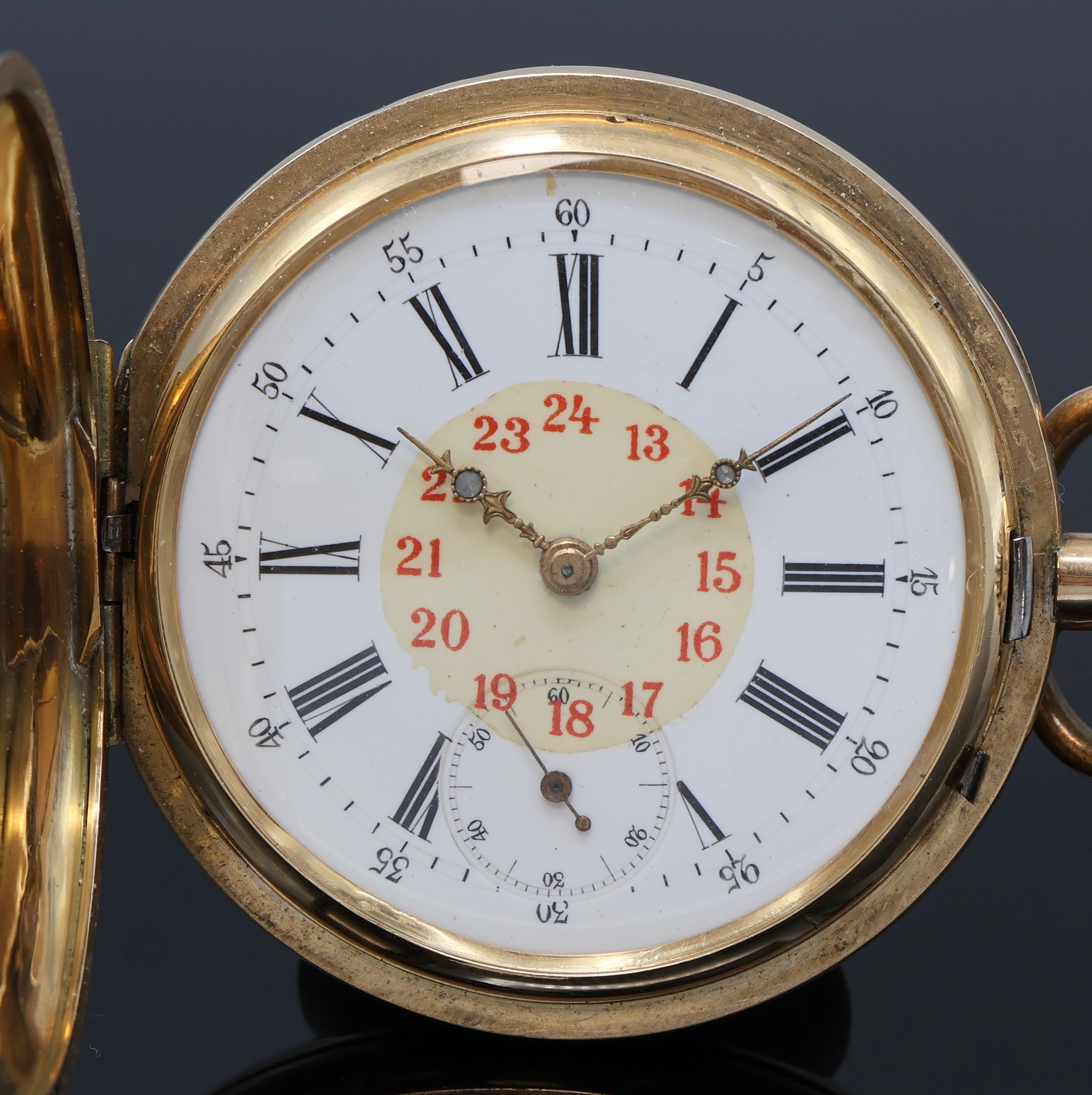 Detail a: SUCCESSEUR DE EDMOND POTONIE Savonette Herrentaschenuhr in RG 585/000, Deutschland/Schweiz um 1900, guill. 3-Deckel Goldgeh., Sprungdeckel m. freiem ...