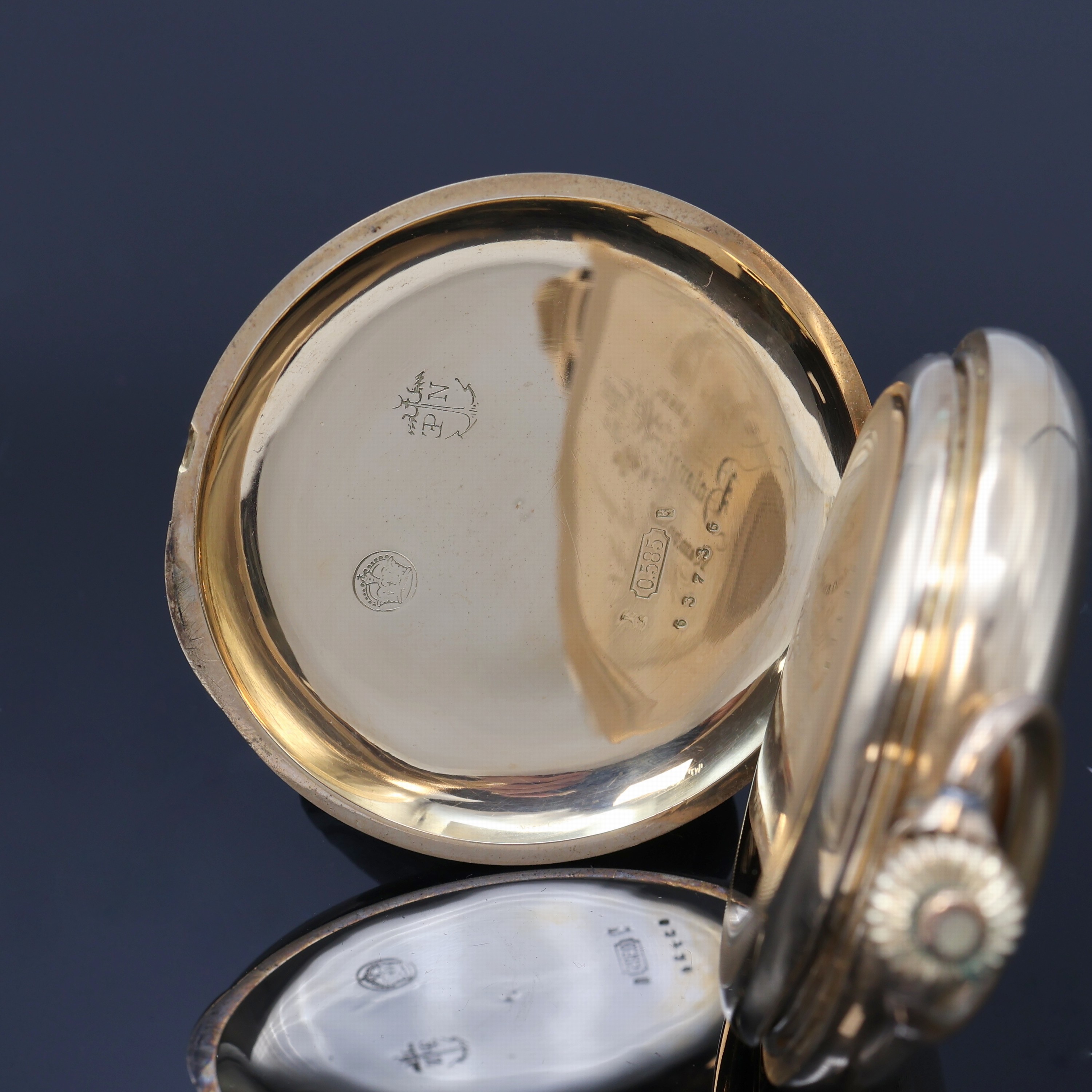 Detail f: SUCCESSEUR DE EDMOND POTONIE Savonette Herrentaschenuhr in RG 585/000, Deutschland/Schweiz um 1900, guill. 3-Deckel Goldgeh., Sprungdeckel m. freiem ...