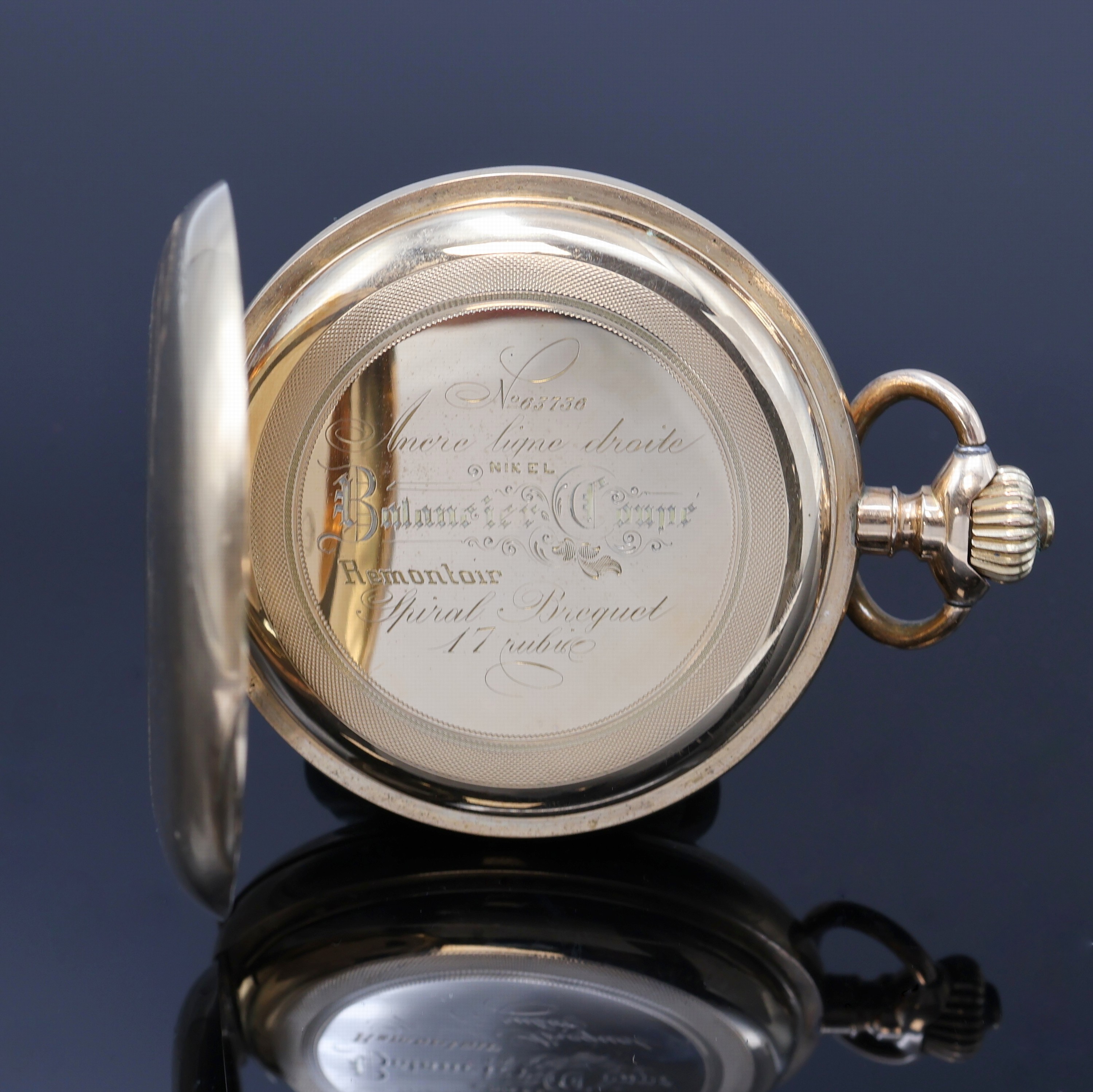 Detail g: SUCCESSEUR DE EDMOND POTONIE Savonette Herrentaschenuhr in RG 585/000, Deutschland/Schweiz um 1900, guill. 3-Deckel Goldgeh., Sprungdeckel m. freiem ...
