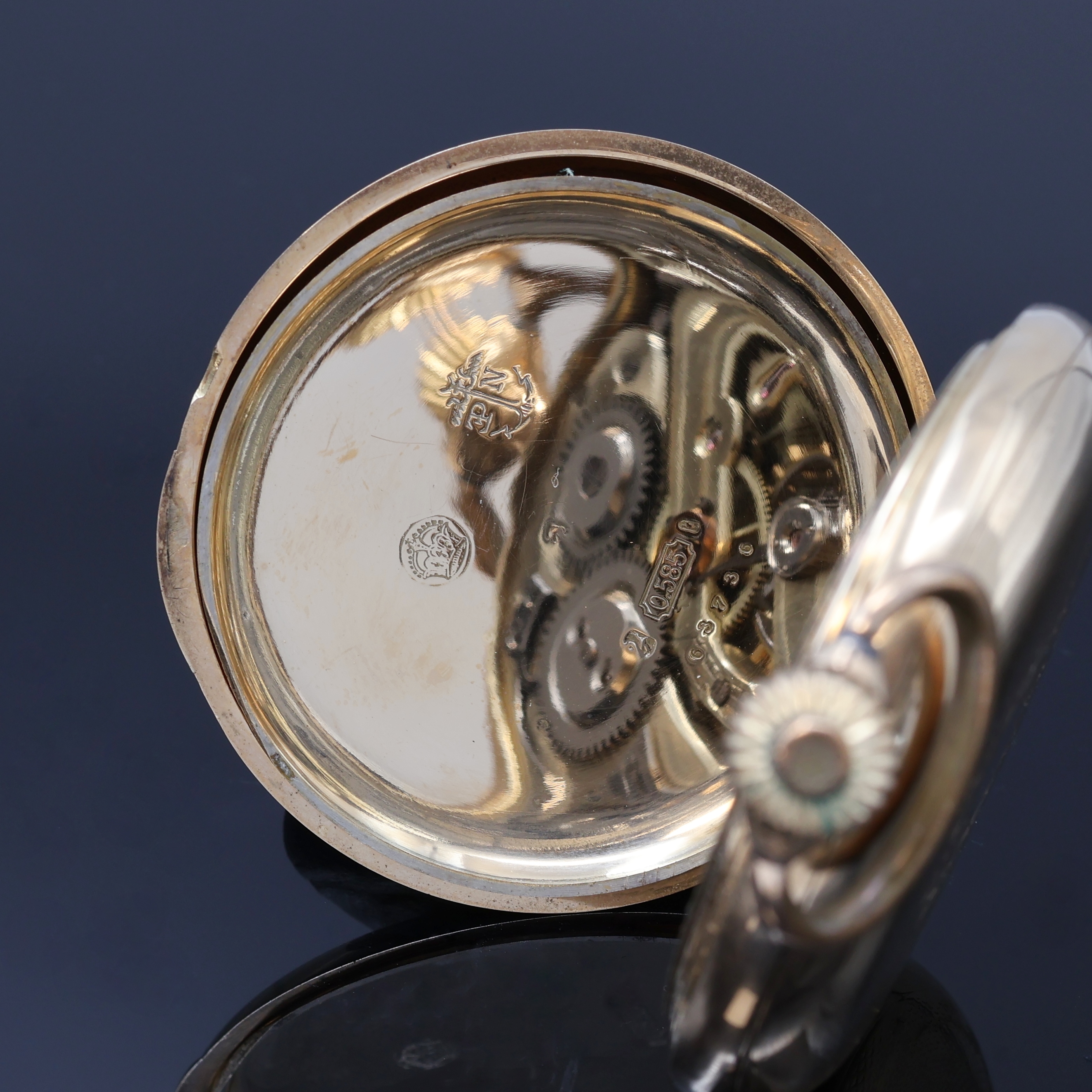 Detail h: SUCCESSEUR DE EDMOND POTONIE Savonette Herrentaschenuhr in RG 585/000, Deutschland/Schweiz um 1900, guill. 3-Deckel Goldgeh., Sprungdeckel m. freiem ...