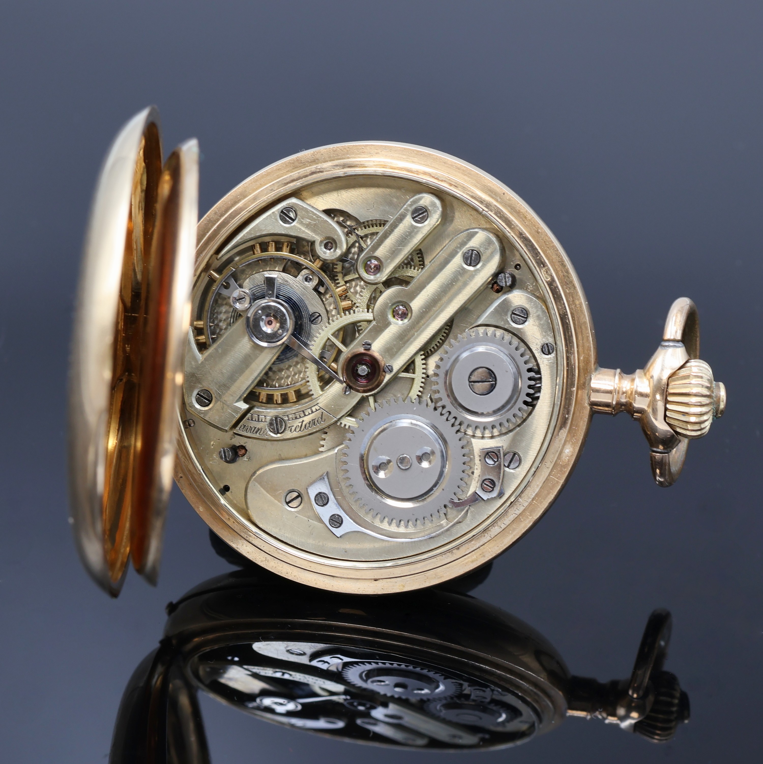 Detail i: SUCCESSEUR DE EDMOND POTONIE Savonette Herrentaschenuhr in RG 585/000, Deutschland/Schweiz um 1900, guill. 3-Deckel Goldgeh., Sprungdeckel m. freiem ...