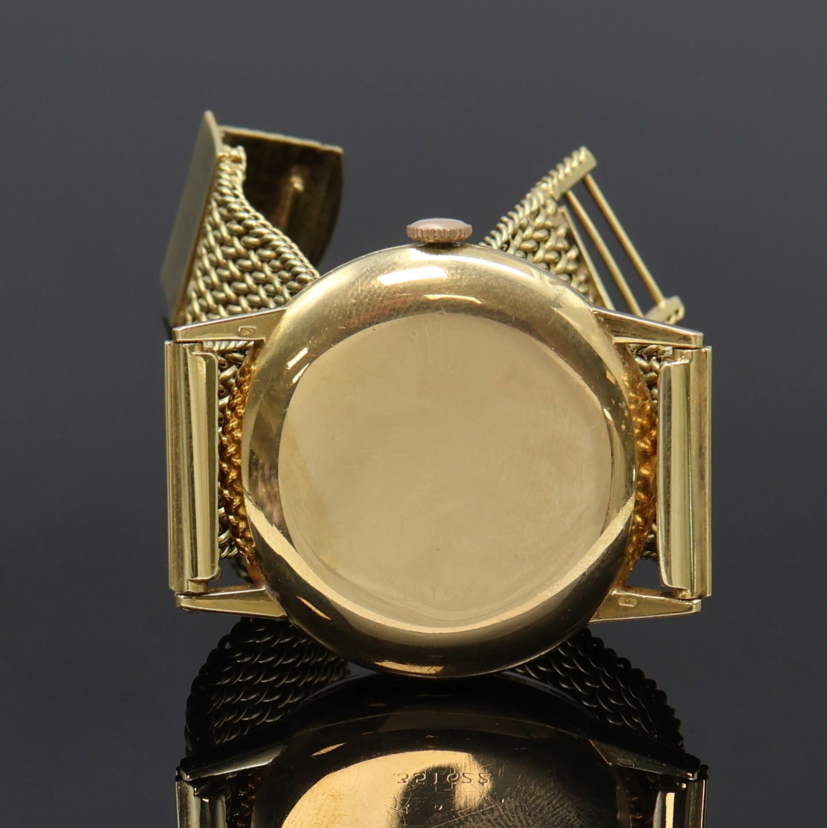 Detail e: ROLEX Herrenarmbanduhr Serie Precision in GG 750/000 Referenz 8961, Schweiz um 1961, Handaufzug, 2-teil. Geh. inkl. neutr. GG 585/000 Band, Glasrand ...