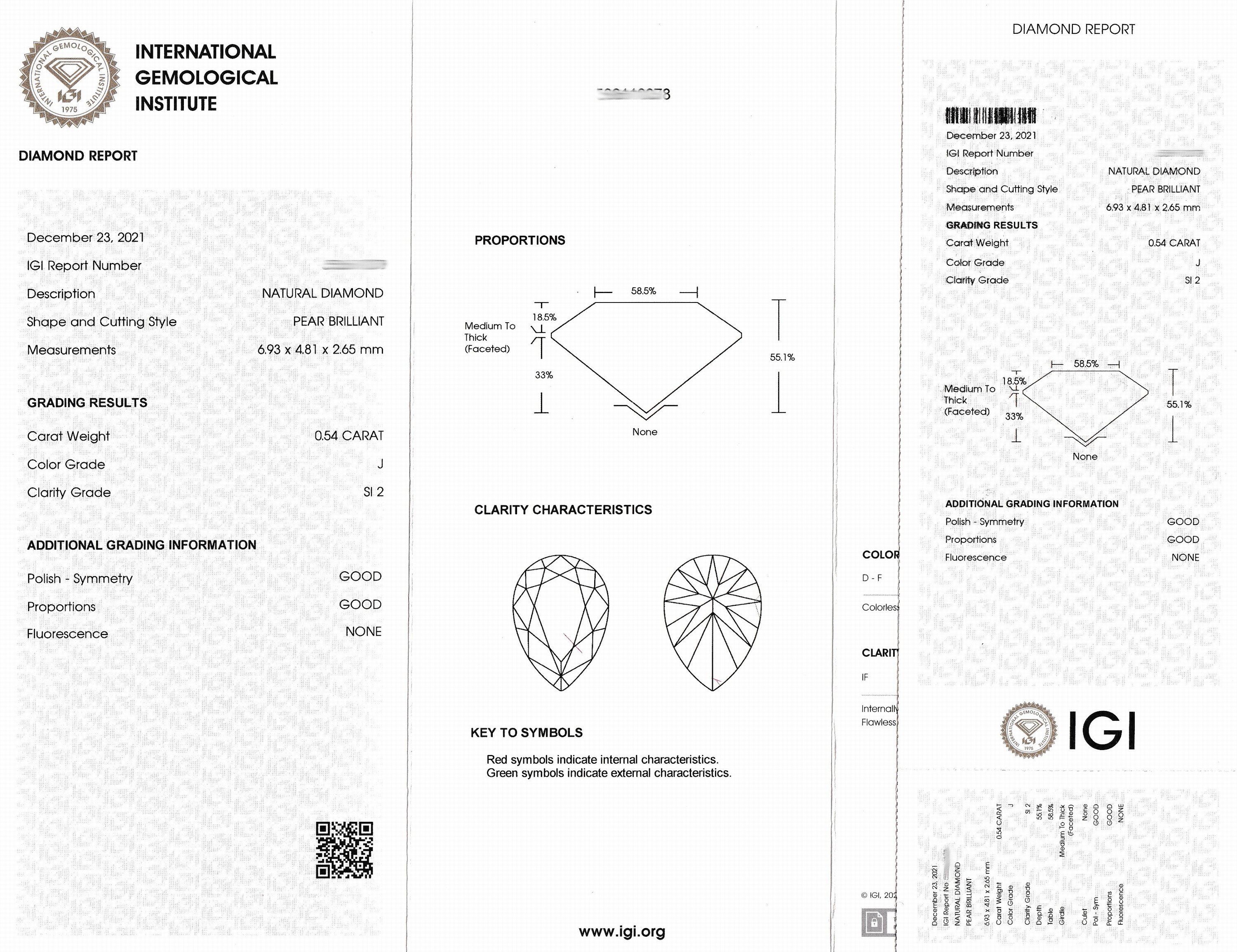 Detail a: Loser Diamant Tropfen 0.54 ct l.get.Weiß (J)/si2, 6.93 x 4.81 x 2.65 mm, eingeschweißt,IGI Report